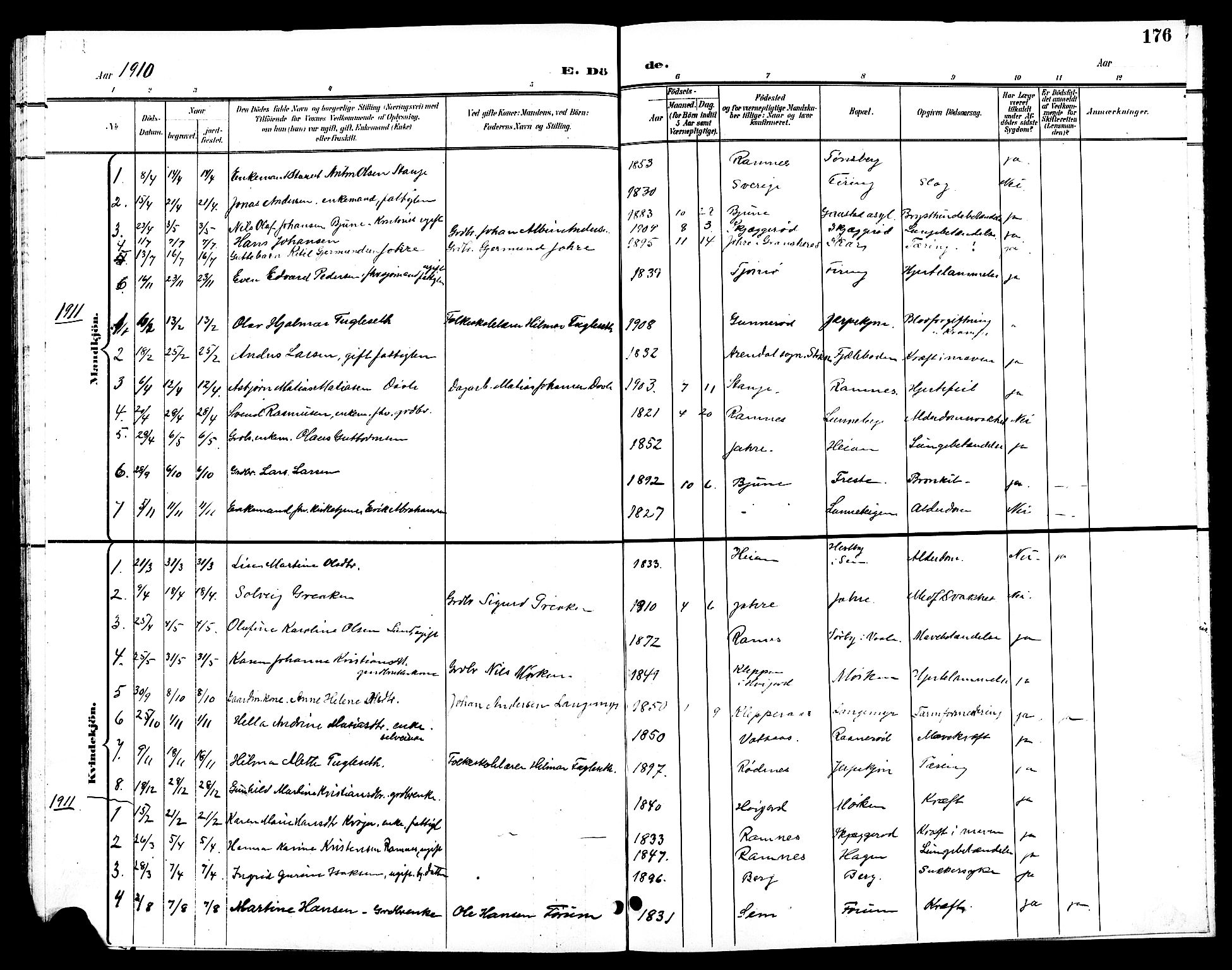 Ramnes kirkebøker, AV/SAKO-A-314/G/Ga/L0004: Parish register (copy) no. I 4, 1896-1911, p. 176