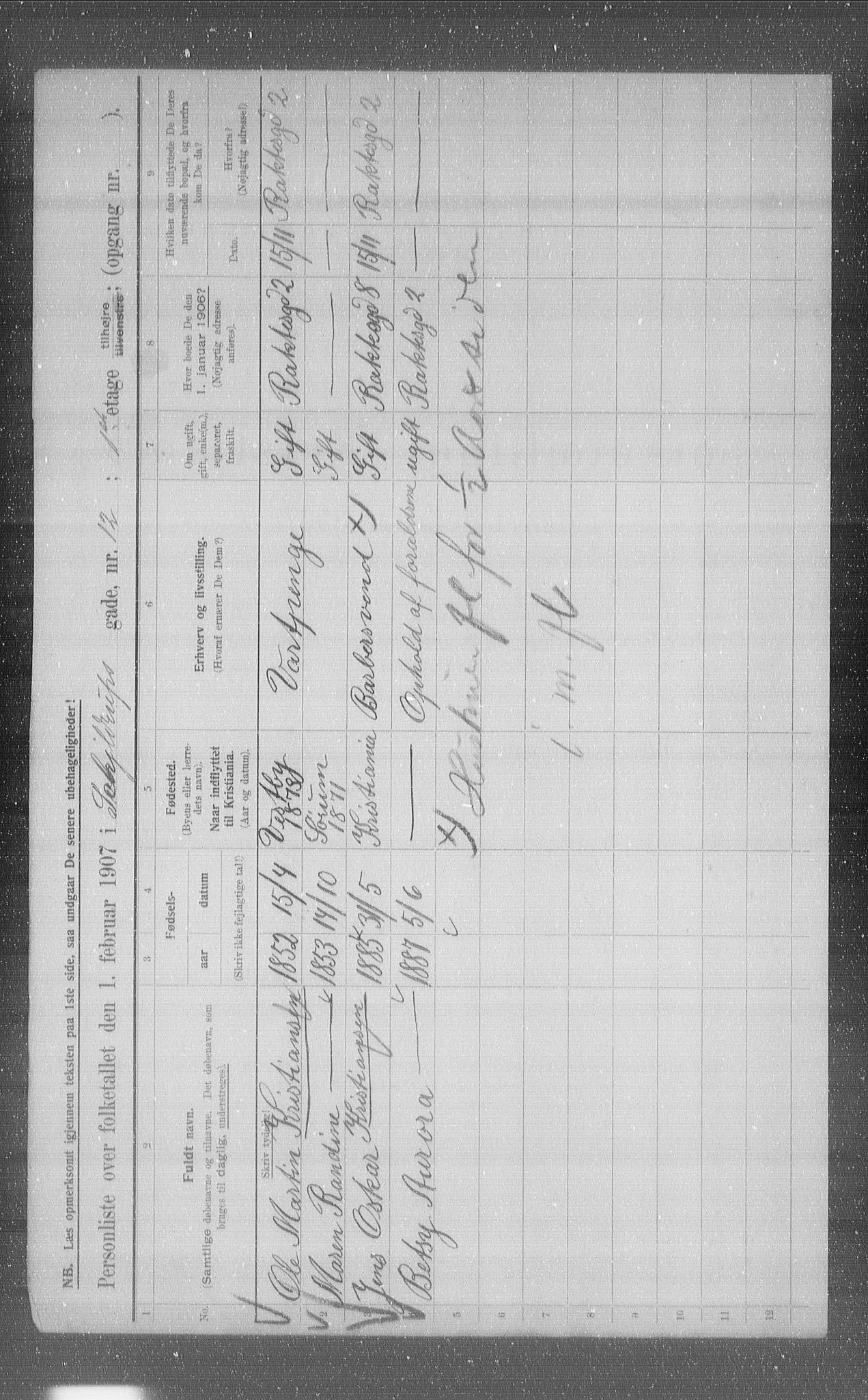 OBA, Municipal Census 1907 for Kristiania, 1907, p. 48913