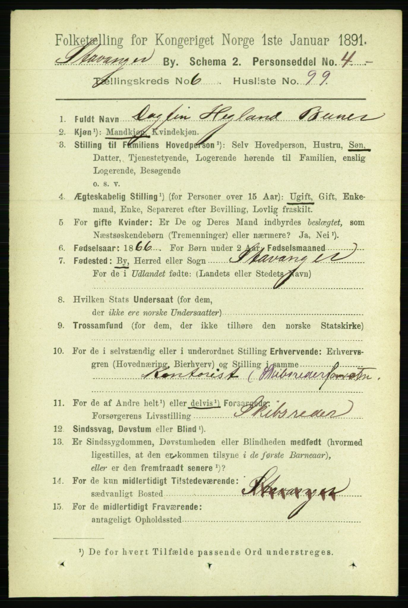 RA, 1891 census for 1103 Stavanger, 1891, p. 10885