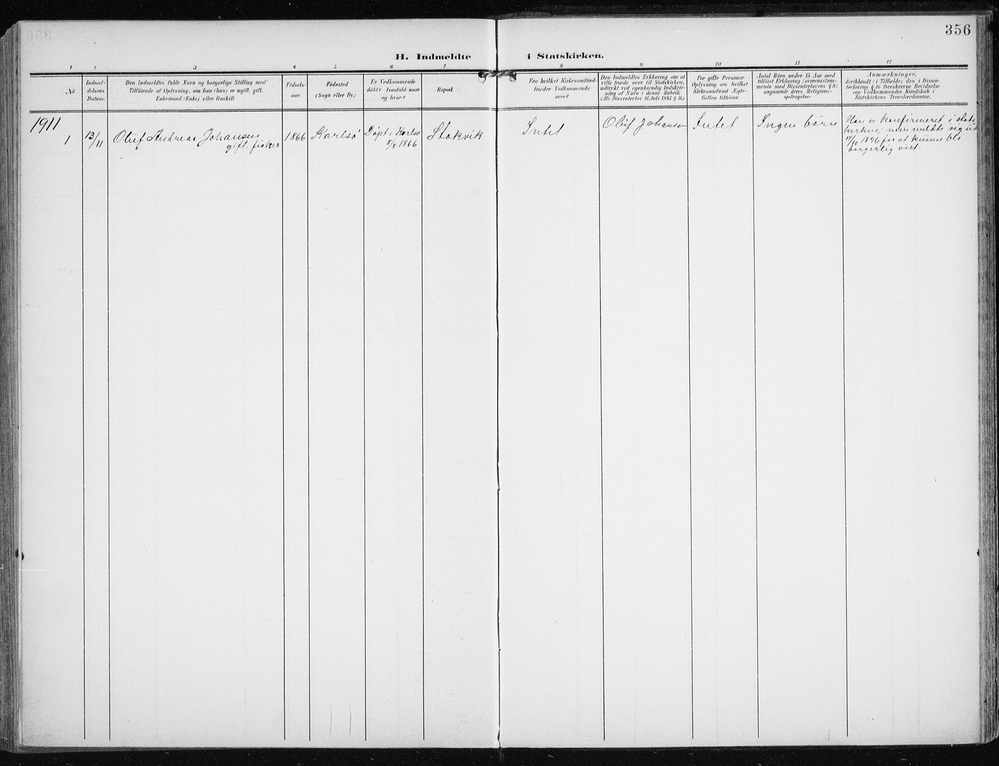 Karlsøy sokneprestembete, SATØ/S-1299/H/Ha/Haa/L0014kirke: Parish register (official) no. 14, 1903-1917, p. 356