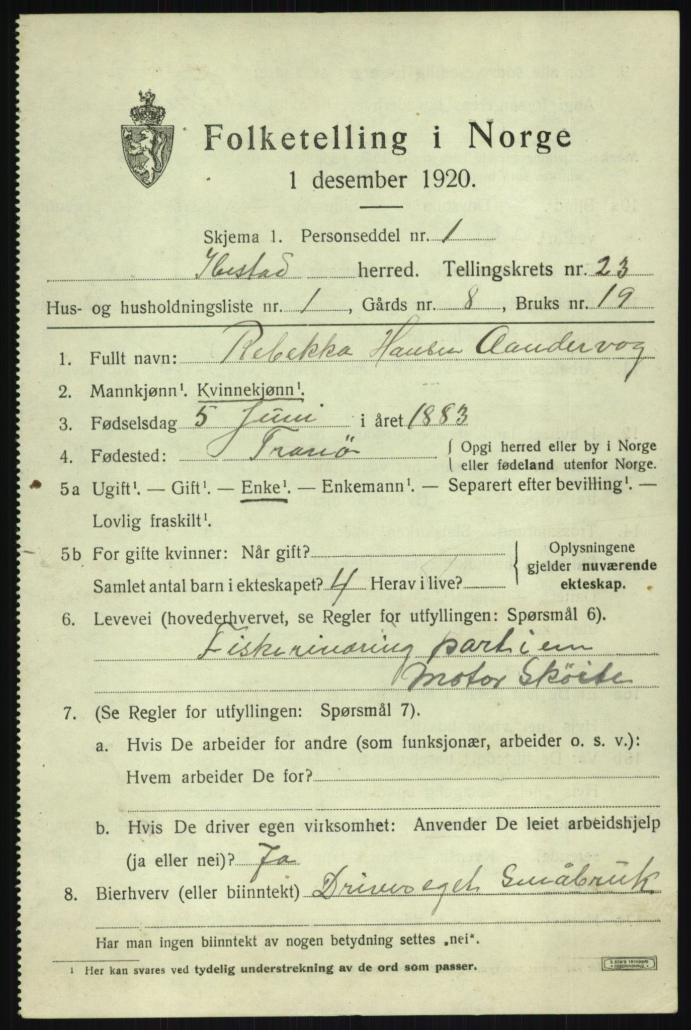 SATØ, 1920 census for Ibestad, 1920, p. 12566