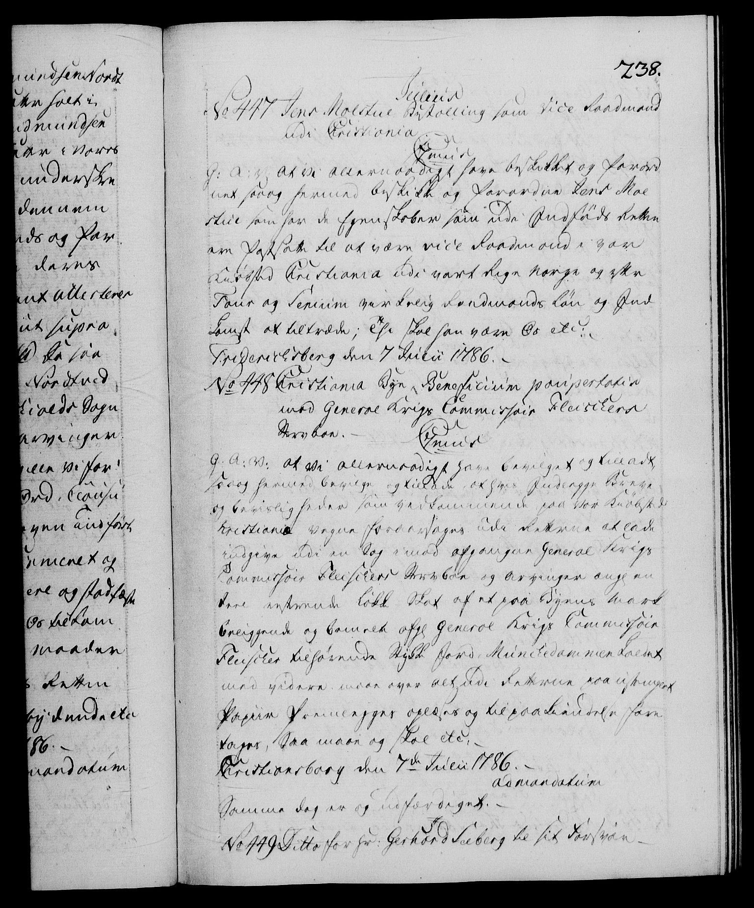 Danske Kanselli 1572-1799, RA/EA-3023/F/Fc/Fca/Fcaa/L0051: Norske registre, 1786-1787, p. 238a