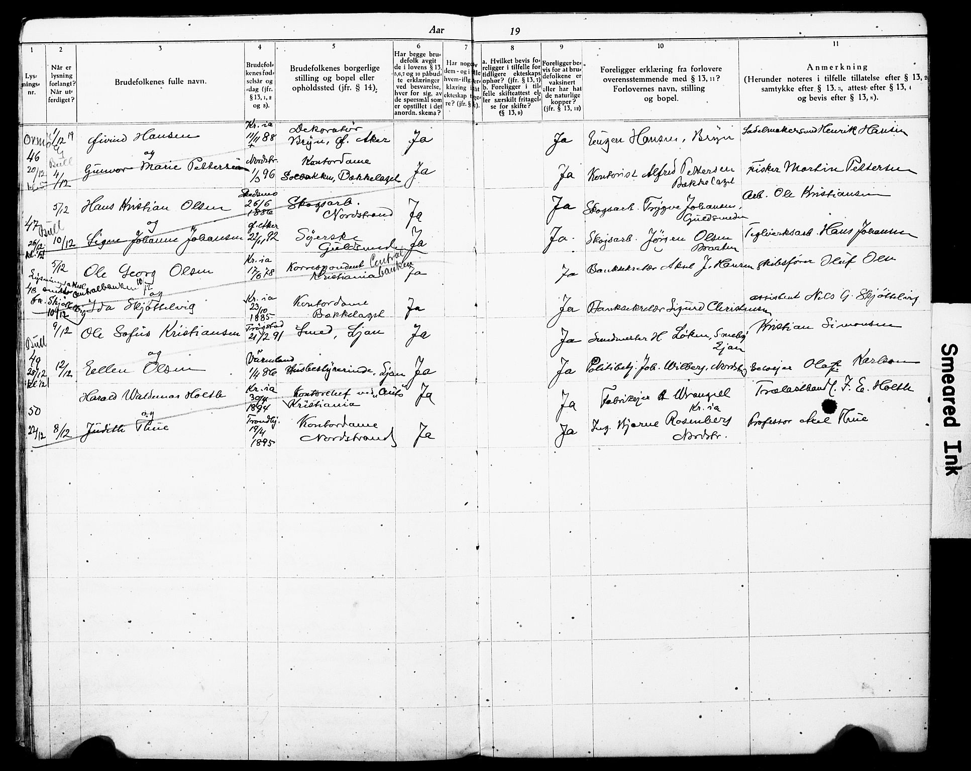 Nordstrand prestekontor Kirkebøker, SAO/A-10362a/H/Ha/L0001: Banns register no. 1, 1919-1919