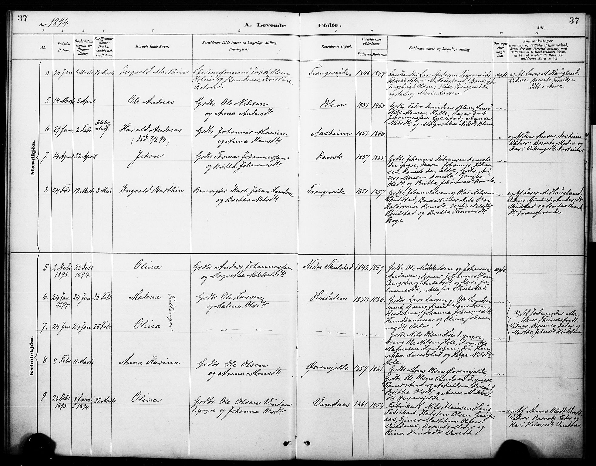 Haus sokneprestembete, AV/SAB-A-75601/H/Haa: Parish register (official) no. B 1, 1887-1898, p. 37