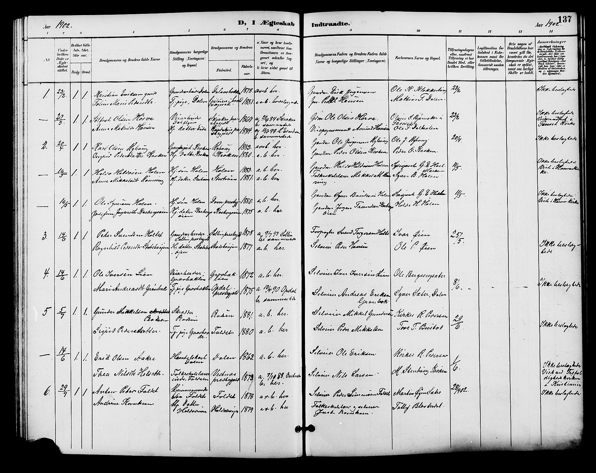 Alvdal prestekontor, SAH/PREST-060/H/Ha/Hab/L0004: Parish register (copy) no. 4, 1894-1910, p. 137