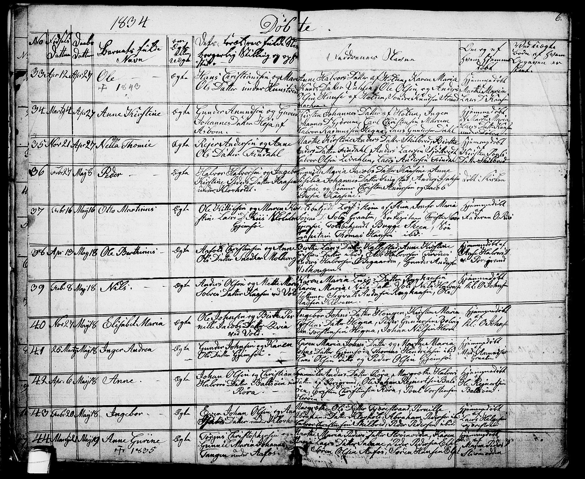 Solum kirkebøker, AV/SAKO-A-306/G/Ga/L0002: Parish register (copy) no. I 2, 1834-1848, p. 6