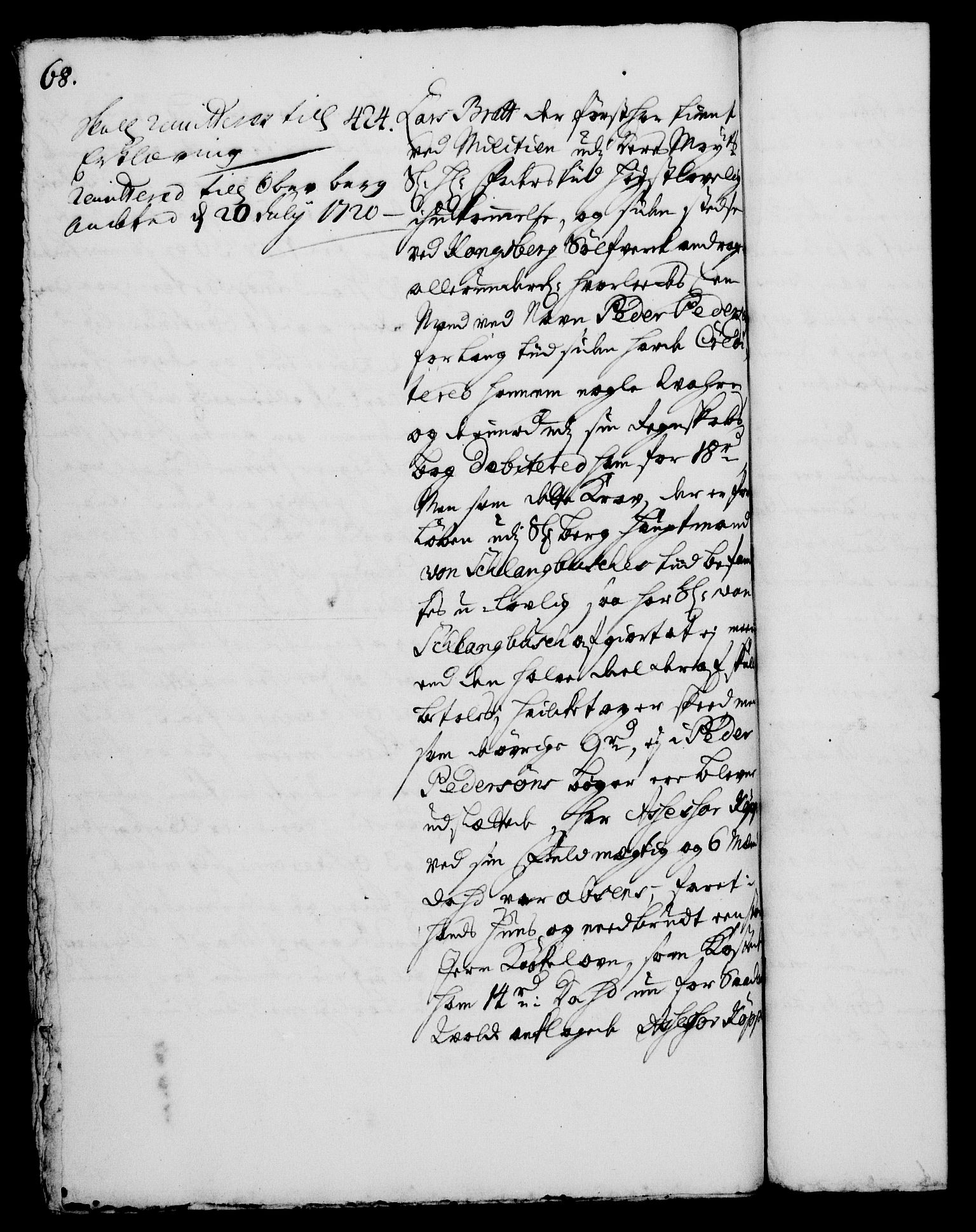 Rentekammeret, Kammerkanselliet, AV/RA-EA-3111/G/Gh/Gha/L0002: Norsk ekstraktmemorialprotokoll, sak. 376-599 (merket RK 53.47), 1720, p. 68
