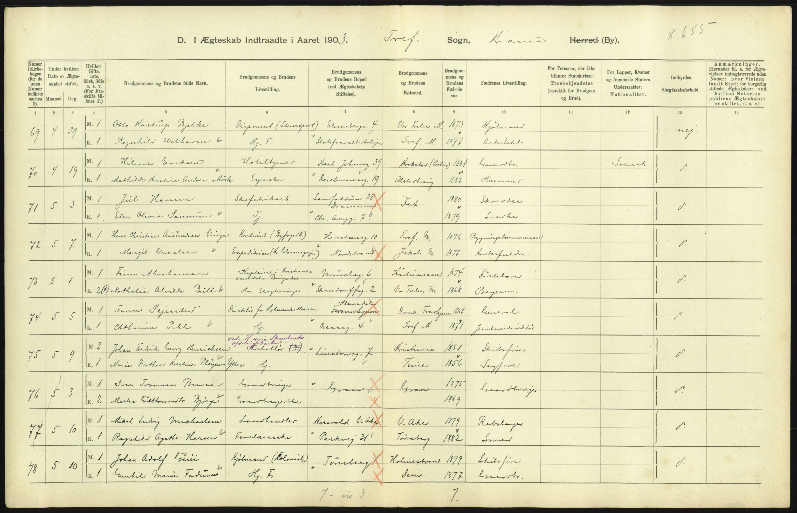 Statistisk sentralbyrå, Sosiodemografiske emner, Befolkning, AV/RA-S-2228/D/Df/Dfa/Dfaa/L0004: Kristiania: Gifte, døde, 1903, p. 605