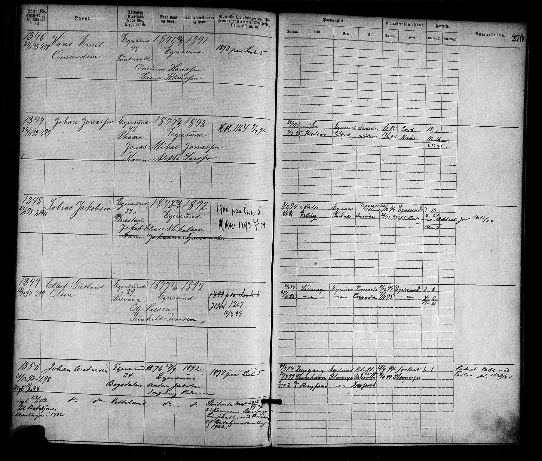 Egersund mønstringskrets, SAK/2031-0019/F/Fa/L0001: Annotasjonsrulle nr 1-1440 med register, O-1, 1869-1895, p. 295