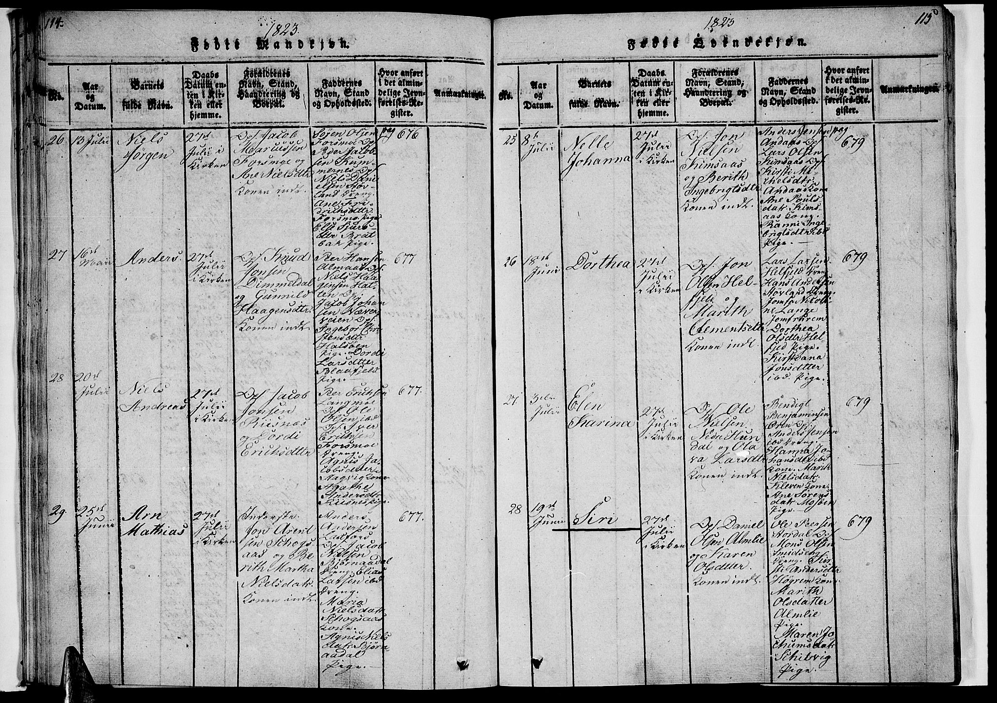 Ministerialprotokoller, klokkerbøker og fødselsregistre - Nordland, AV/SAT-A-1459/820/L0288: Parish register (official) no. 820A09, 1820-1825, p. 114-115