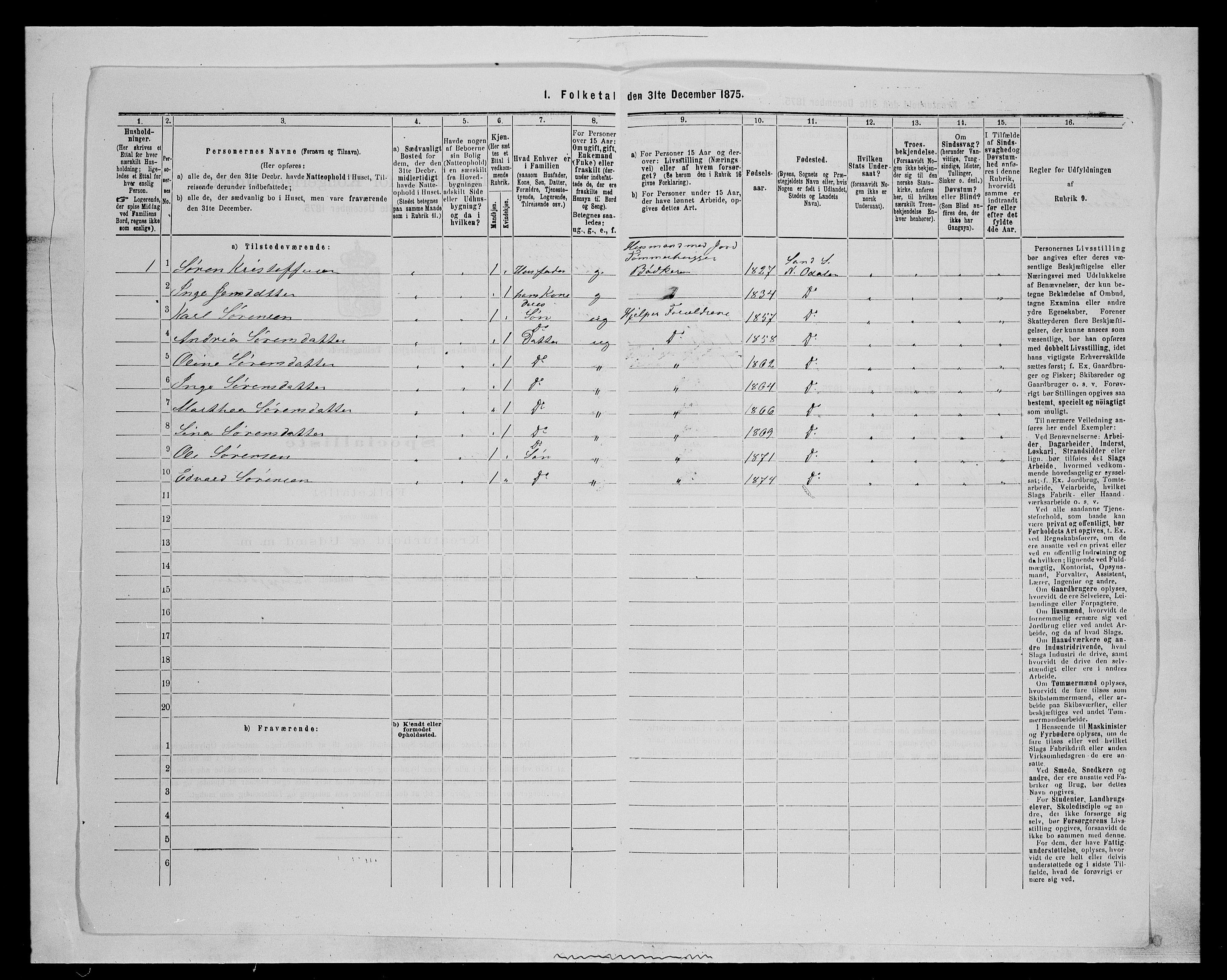 SAH, 1875 census for 0418P Nord-Odal, 1875, p. 539