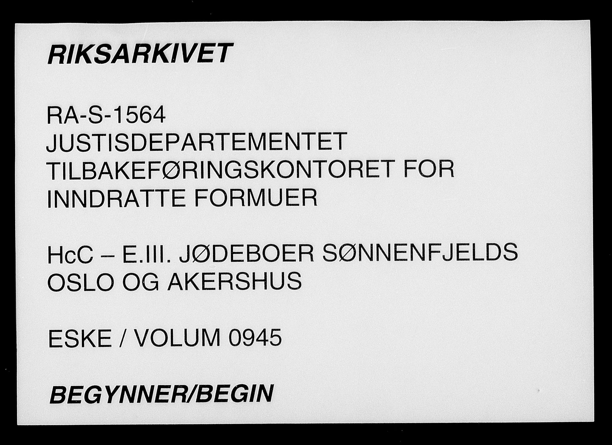 Justisdepartementet, Tilbakeføringskontoret for inndratte formuer, AV/RA-S-1564/H/Hc/Hcc/L0945: --, 1945-1947, p. 1