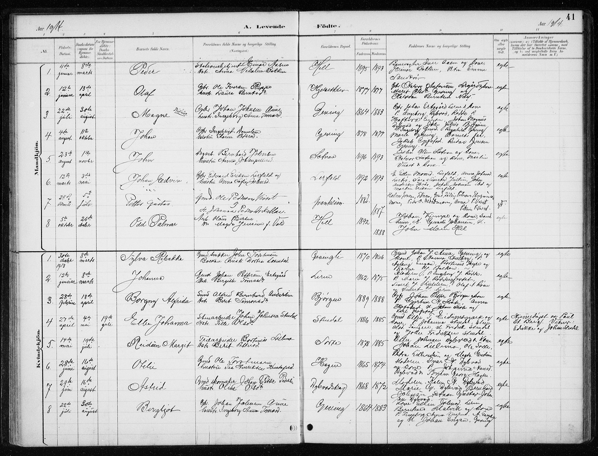 Ministerialprotokoller, klokkerbøker og fødselsregistre - Nord-Trøndelag, SAT/A-1458/710/L0096: Parish register (copy) no. 710C01, 1892-1925, p. 41