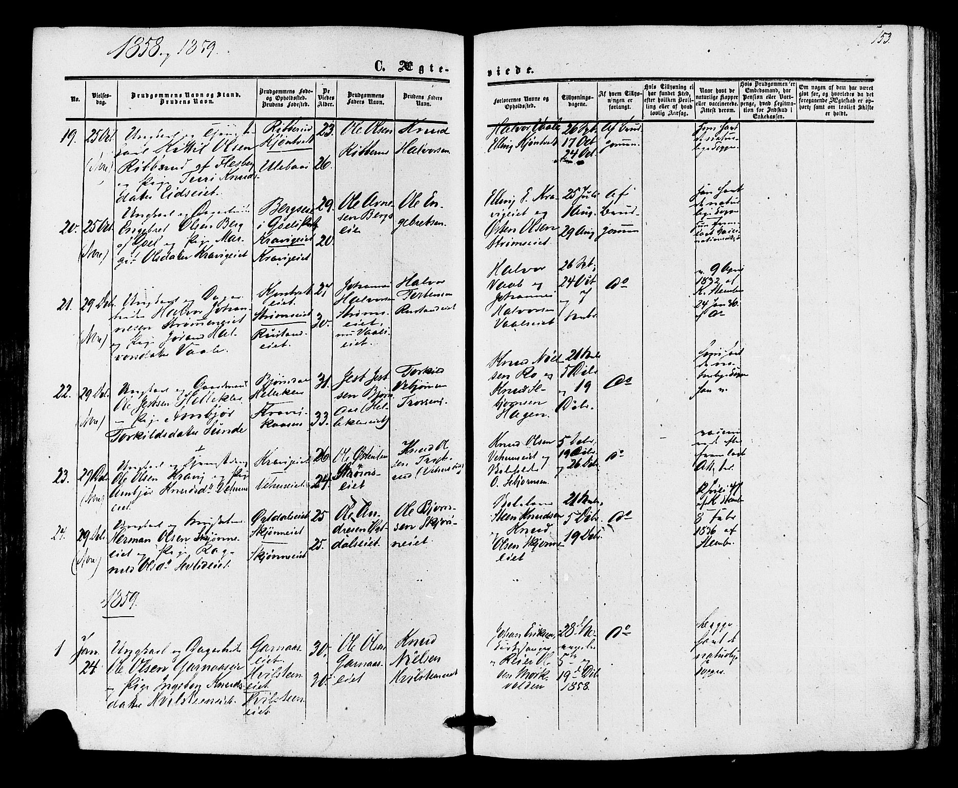 Nore kirkebøker, SAKO/A-238/F/Fa/L0003: Parish register (official) no. I 3, 1858-1866, p. 153