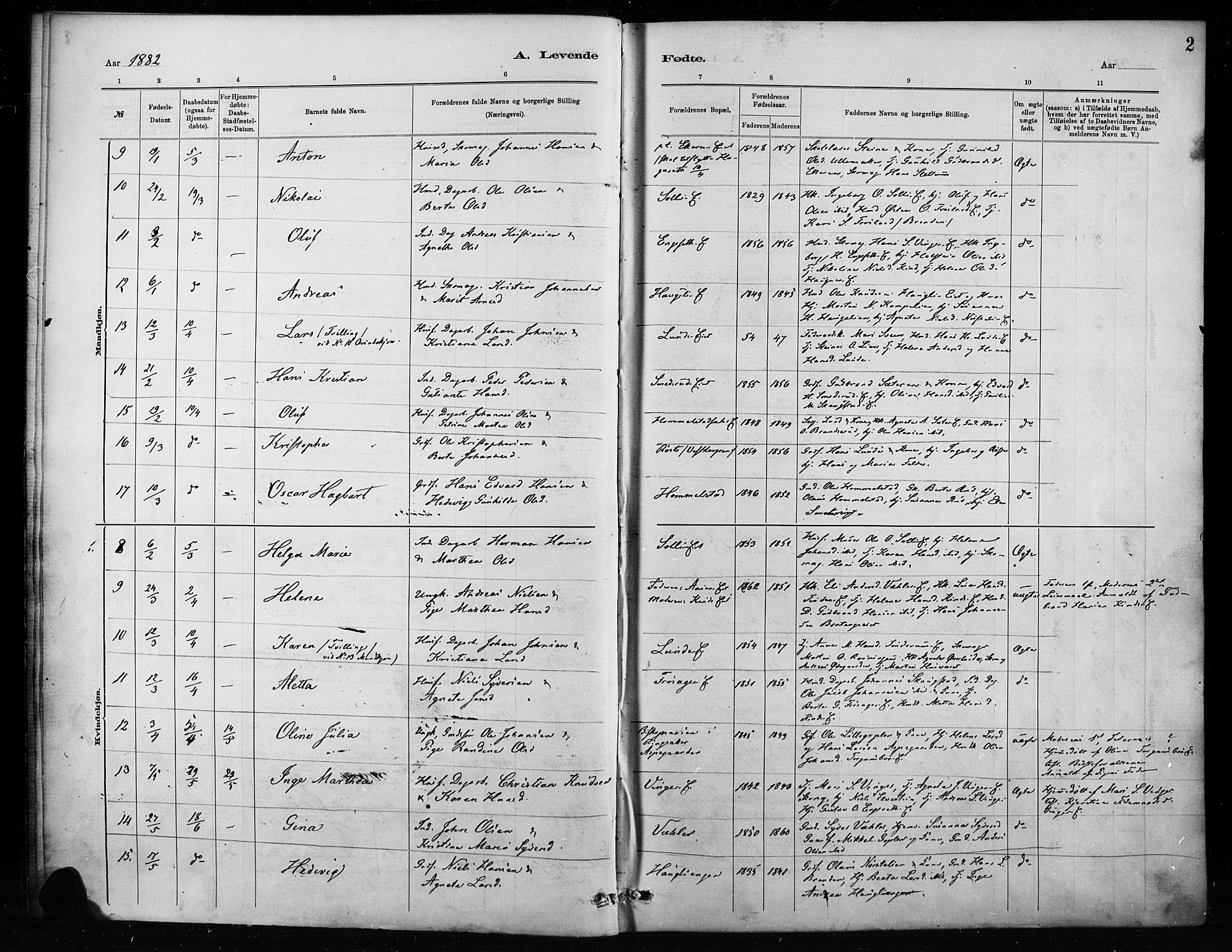 Nordre Land prestekontor, SAH/PREST-124/H/Ha/Haa/L0004: Parish register (official) no. 4, 1882-1896, p. 2