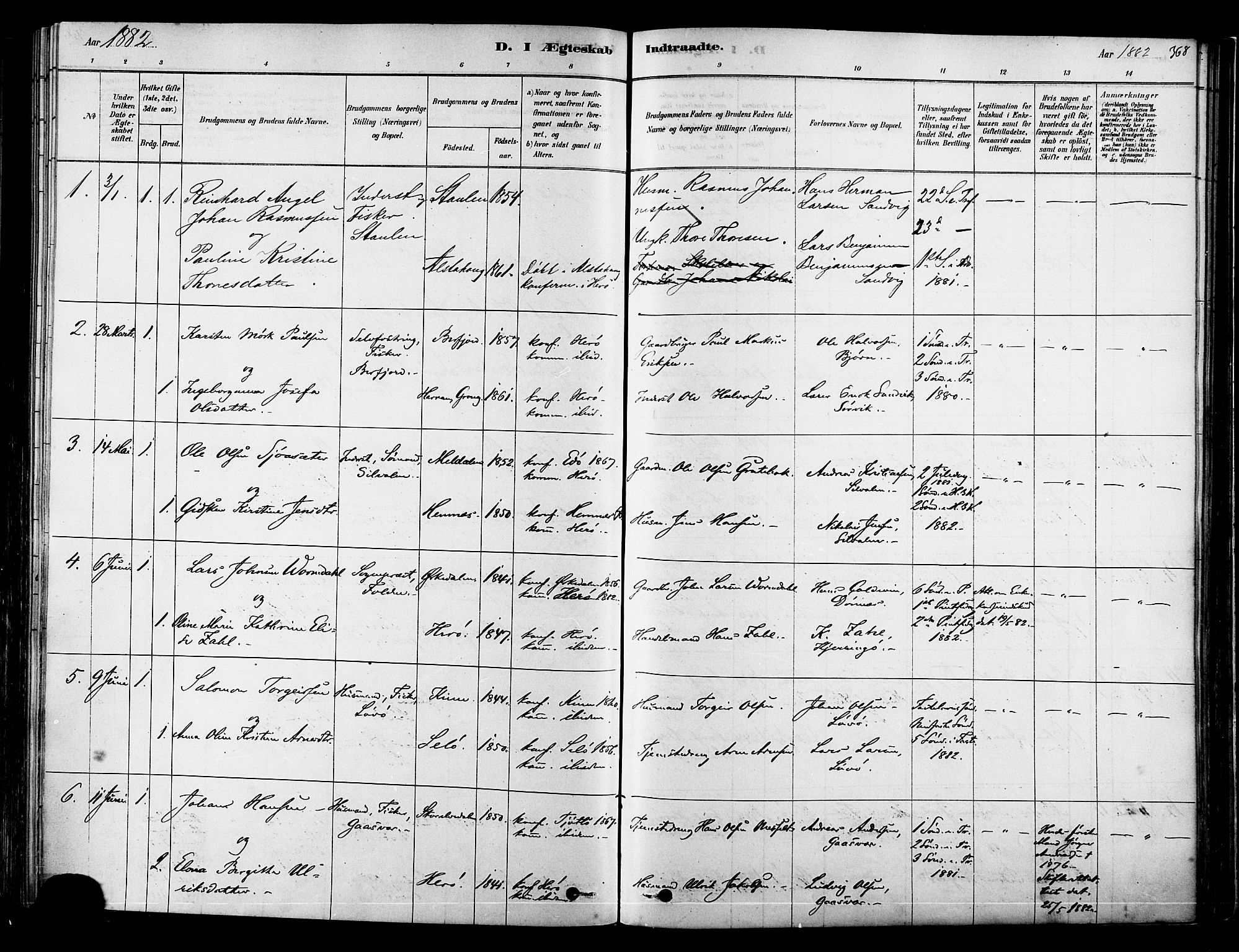 Ministerialprotokoller, klokkerbøker og fødselsregistre - Nordland, SAT/A-1459/834/L0507: Parish register (official) no. 834A05, 1878-1892, p. 368