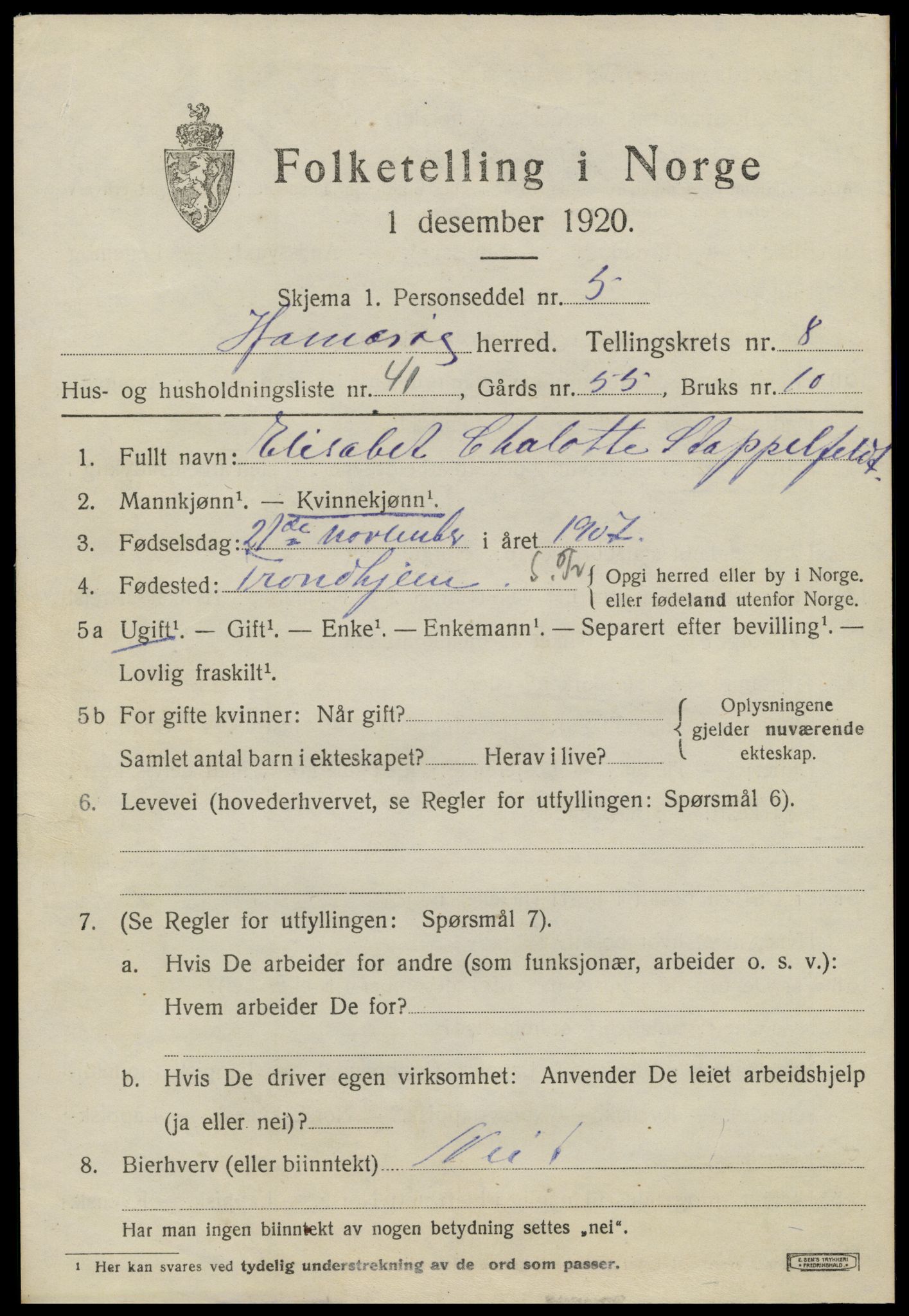 SAT, 1920 census for Hamarøy, 1920, p. 4194