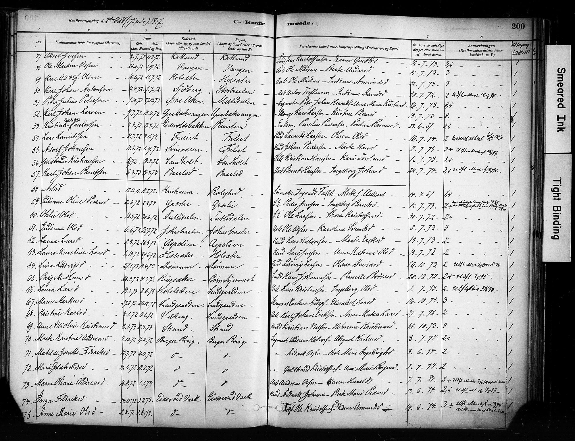 Eidsvoll prestekontor Kirkebøker, SAO/A-10888/F/Fa/L0002: Parish register (official) no. I 2, 1882-1895, p. 200