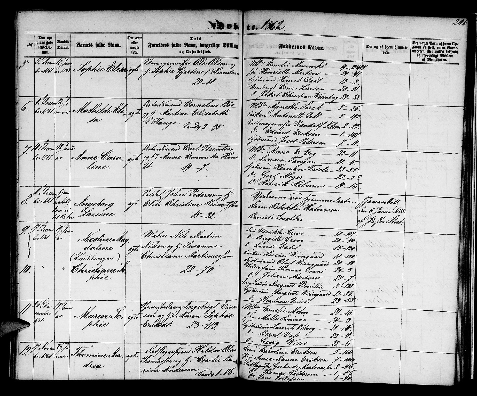 Korskirken sokneprestembete, AV/SAB-A-76101/H/Hab: Parish register (copy) no. B 4, 1858-1863, p. 206