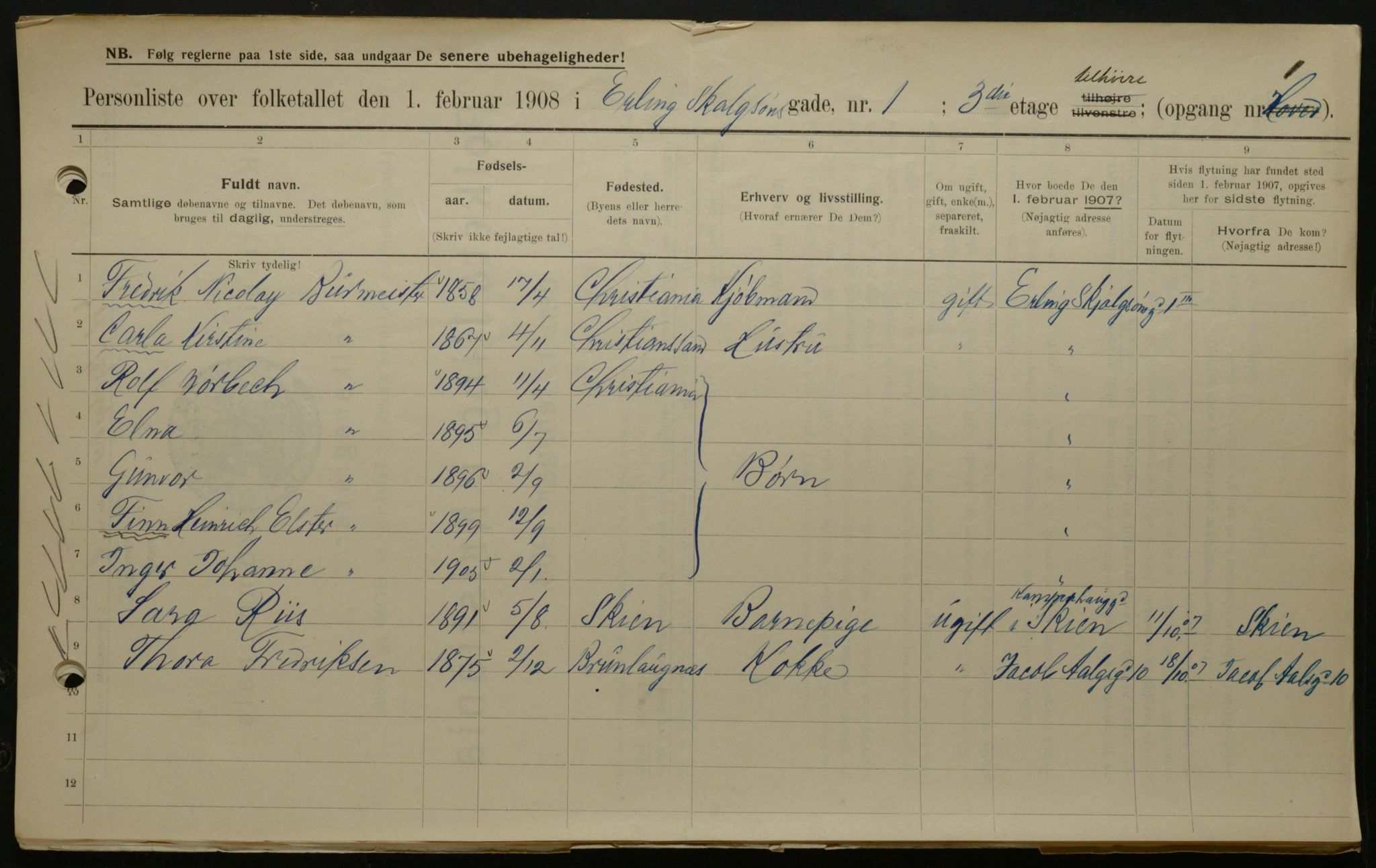 OBA, Municipal Census 1908 for Kristiania, 1908, p. 20063