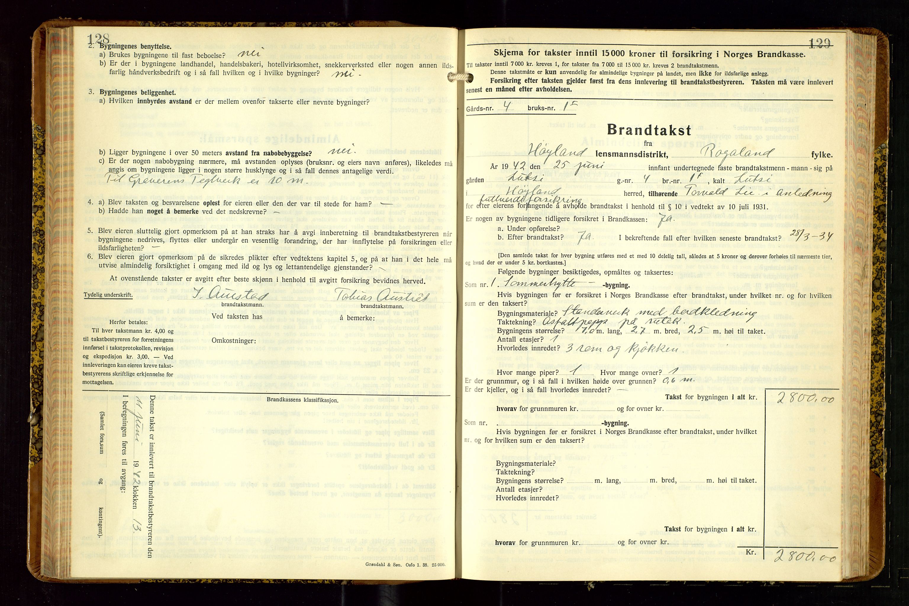 Høyland/Sandnes lensmannskontor, AV/SAST-A-100166/Gob/L0008: "Branntakstprotokoll", 1940-1952, p. 128-129