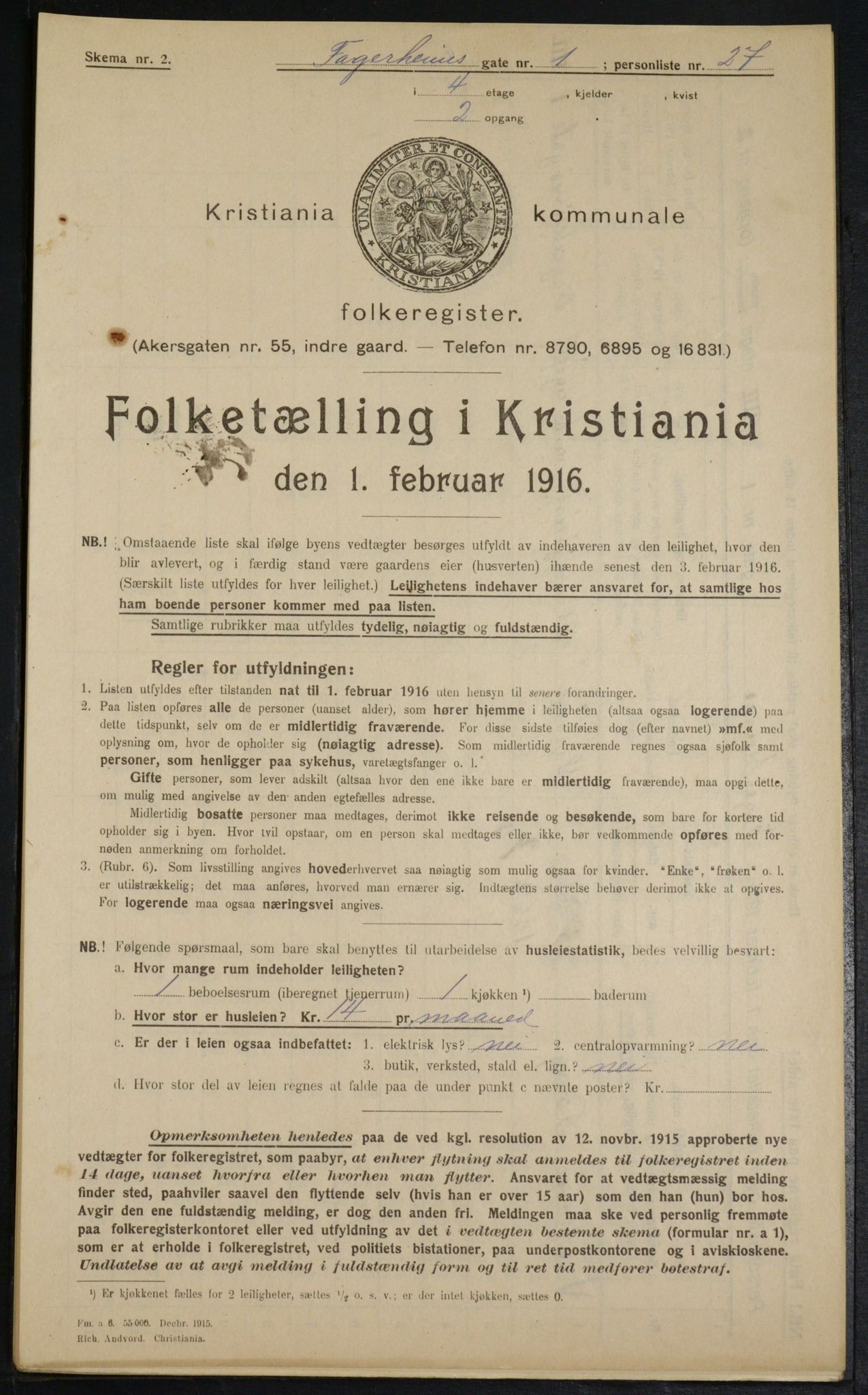 OBA, Municipal Census 1916 for Kristiania, 1916, p. 23448