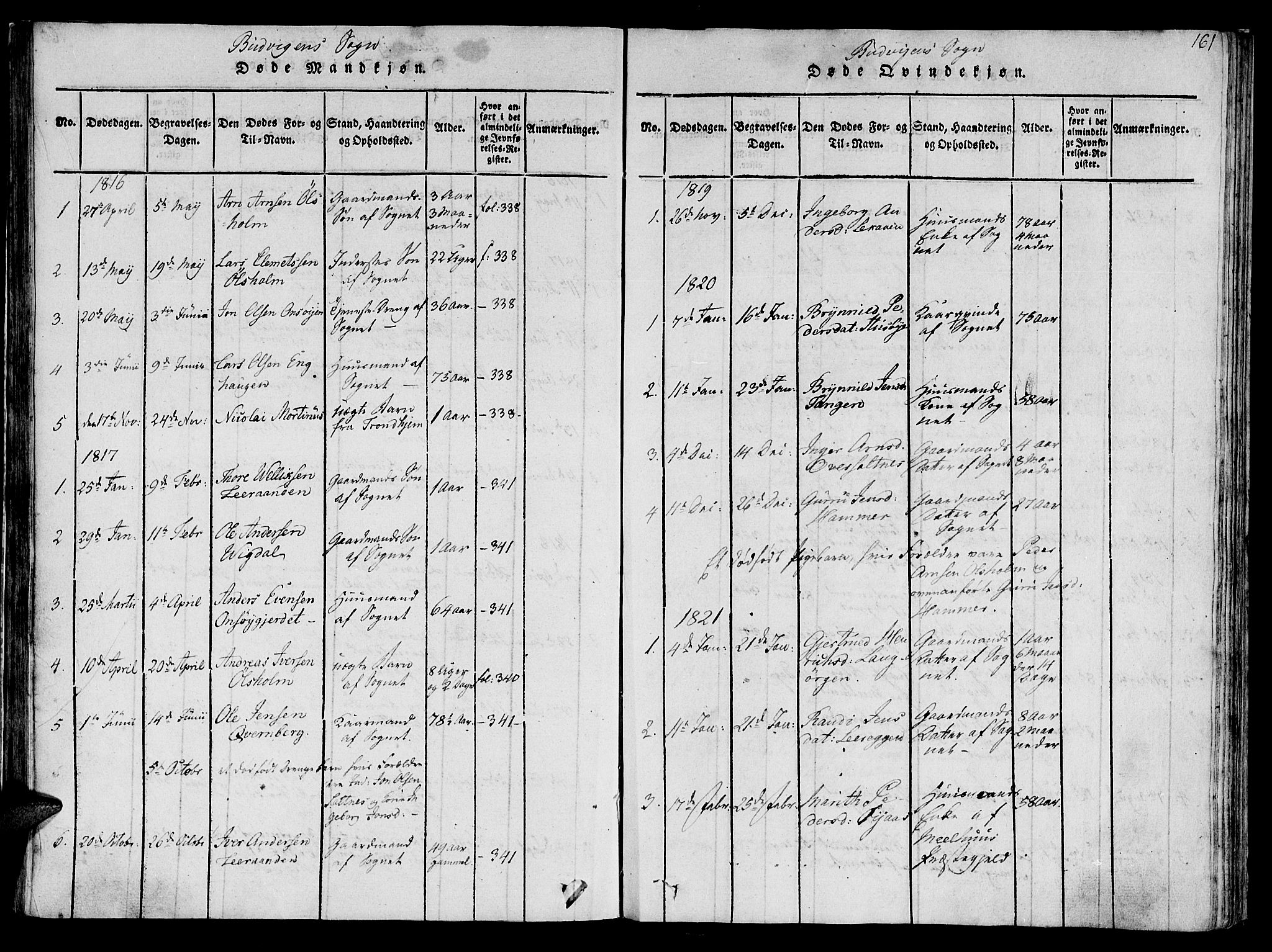 Ministerialprotokoller, klokkerbøker og fødselsregistre - Sør-Trøndelag, SAT/A-1456/612/L0373: Parish register (official) no. 612A06 /2, 1816-1828, p. 161