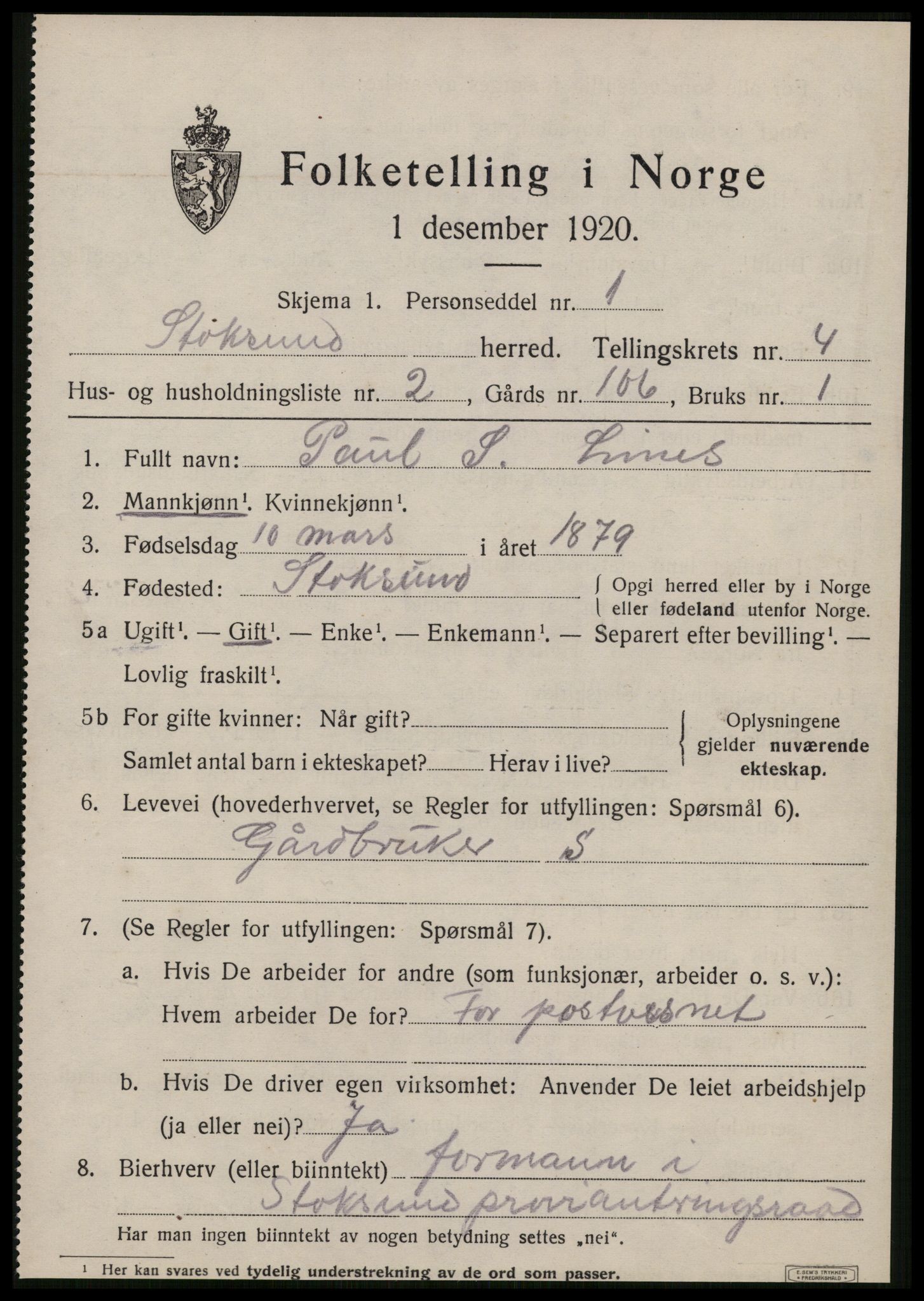 SAT, 1920 census for Stoksund, 1920, p. 1960