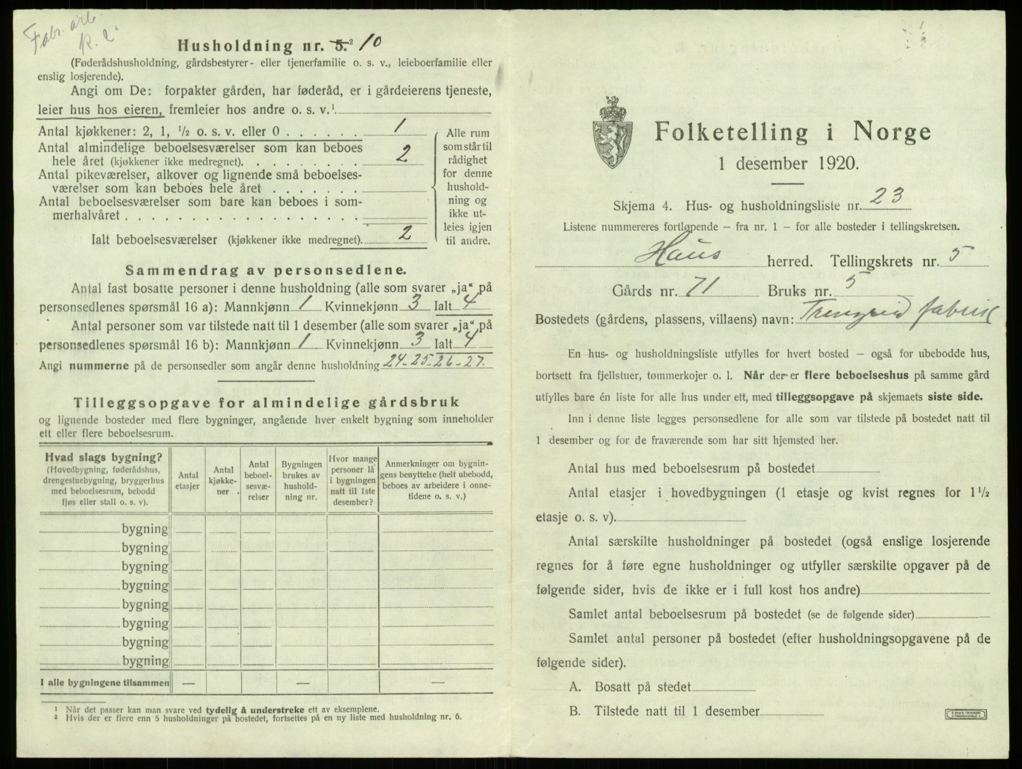 SAB, 1920 census for Haus, 1920, p. 367