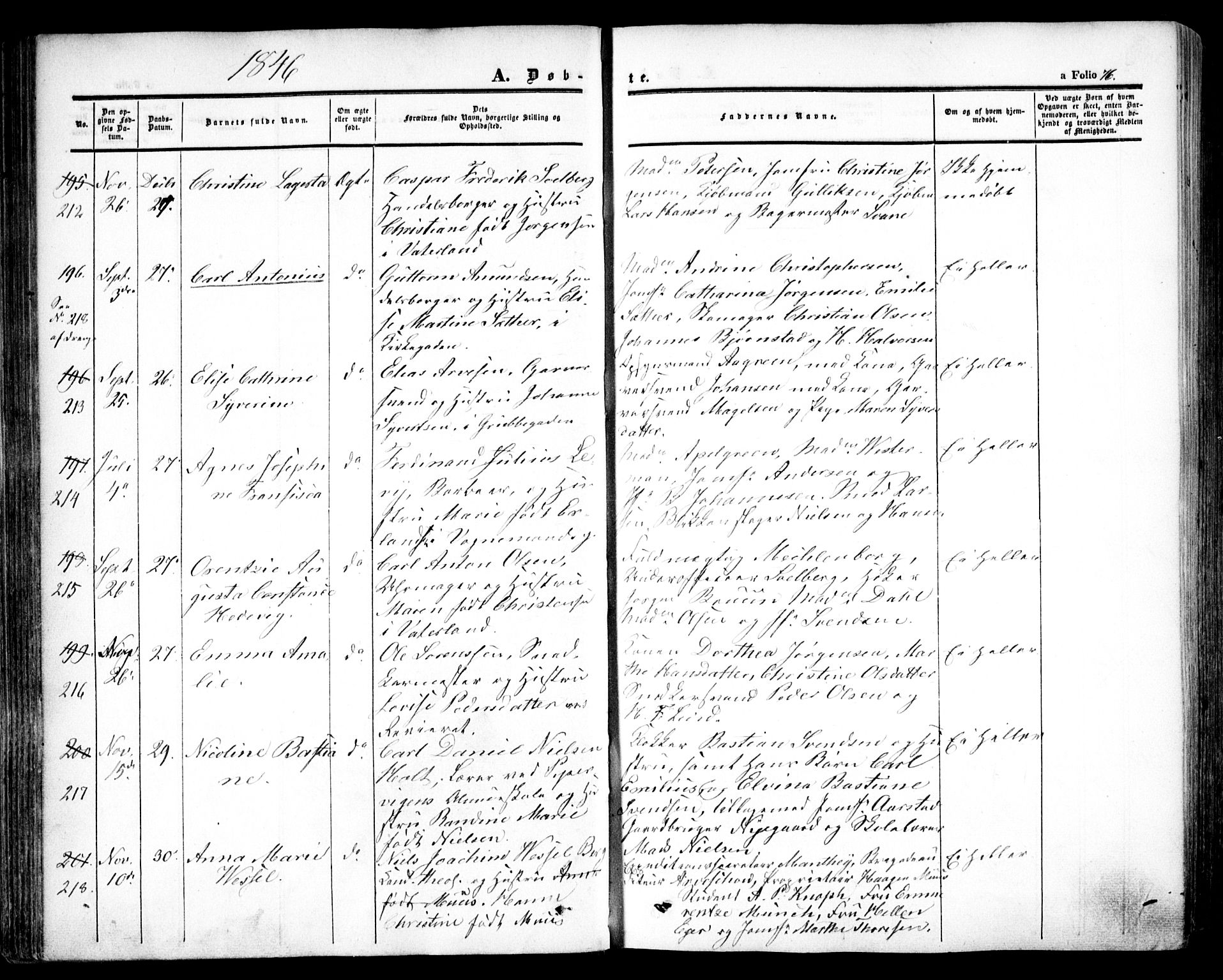 Oslo domkirke Kirkebøker, SAO/A-10752/F/Fa/L0013: Parish register (official) no. 13, 1844-1864, p. 76