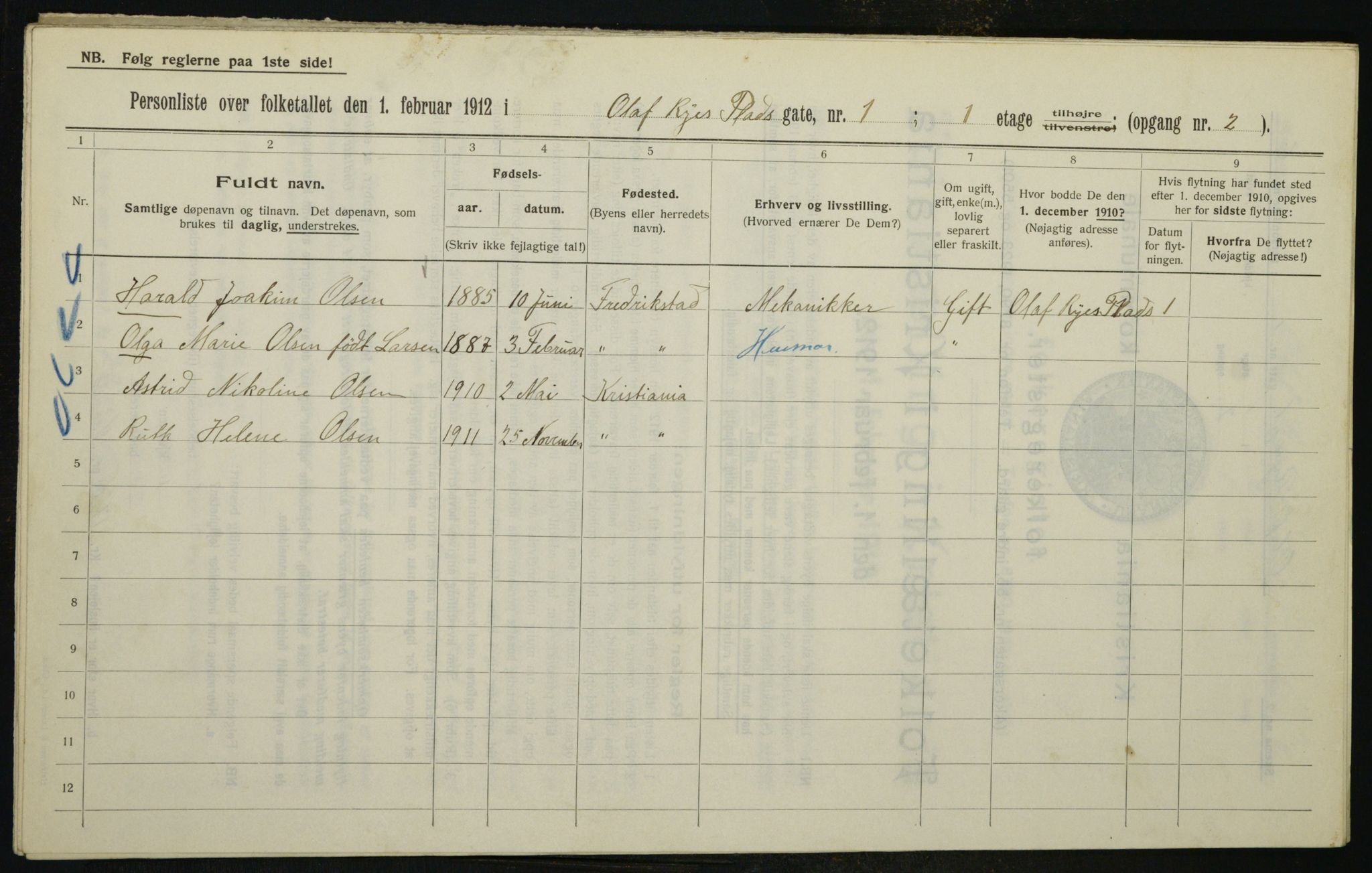 OBA, Municipal Census 1912 for Kristiania, 1912, p. 75646