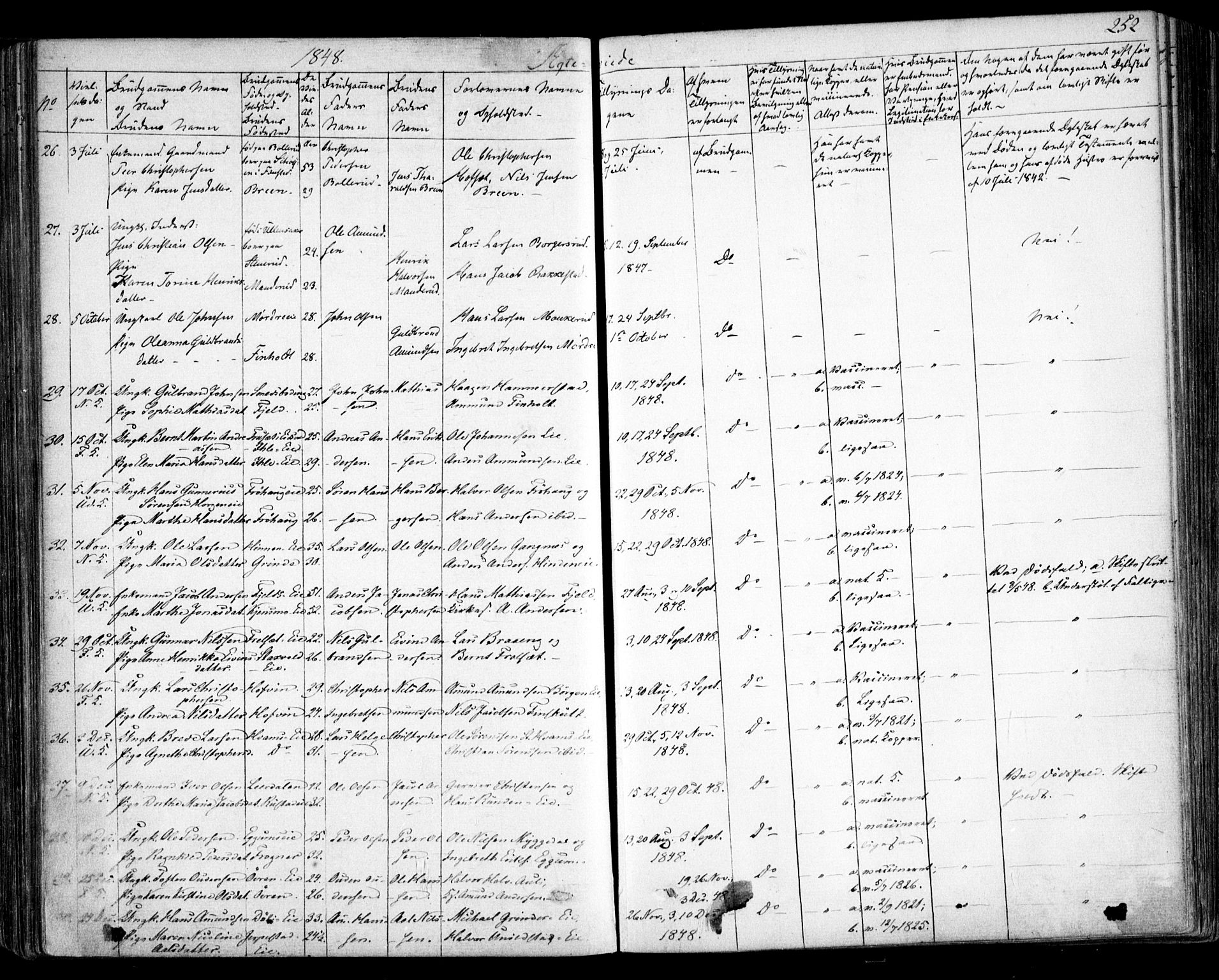 Nes prestekontor Kirkebøker, AV/SAO-A-10410/F/Fa/L0007: Parish register (official) no. I 7, 1846-1858, p. 252