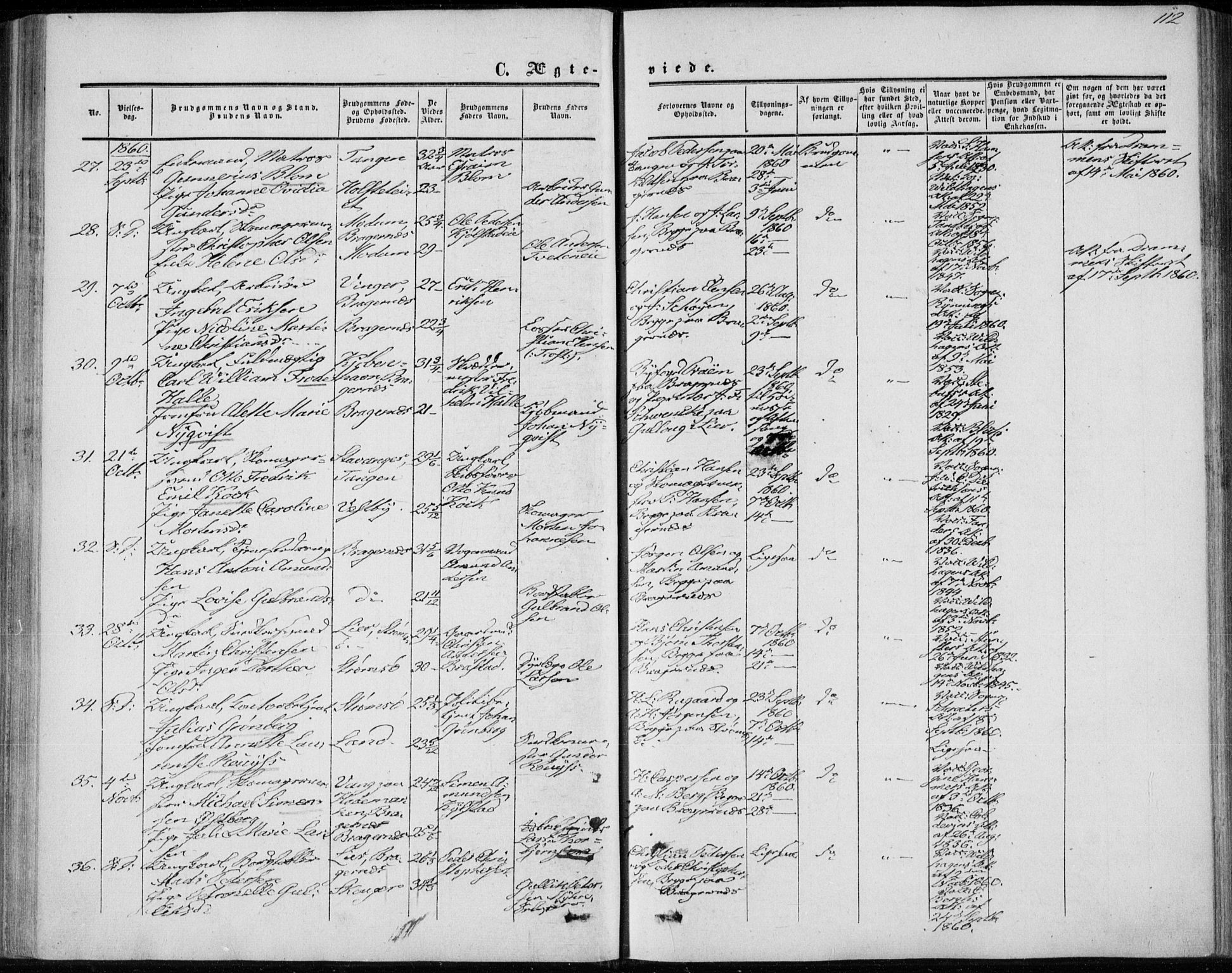 Bragernes kirkebøker, SAKO/A-6/F/Fc/L0002: Parish register (official) no. III 2, 1854-1865, p. 112