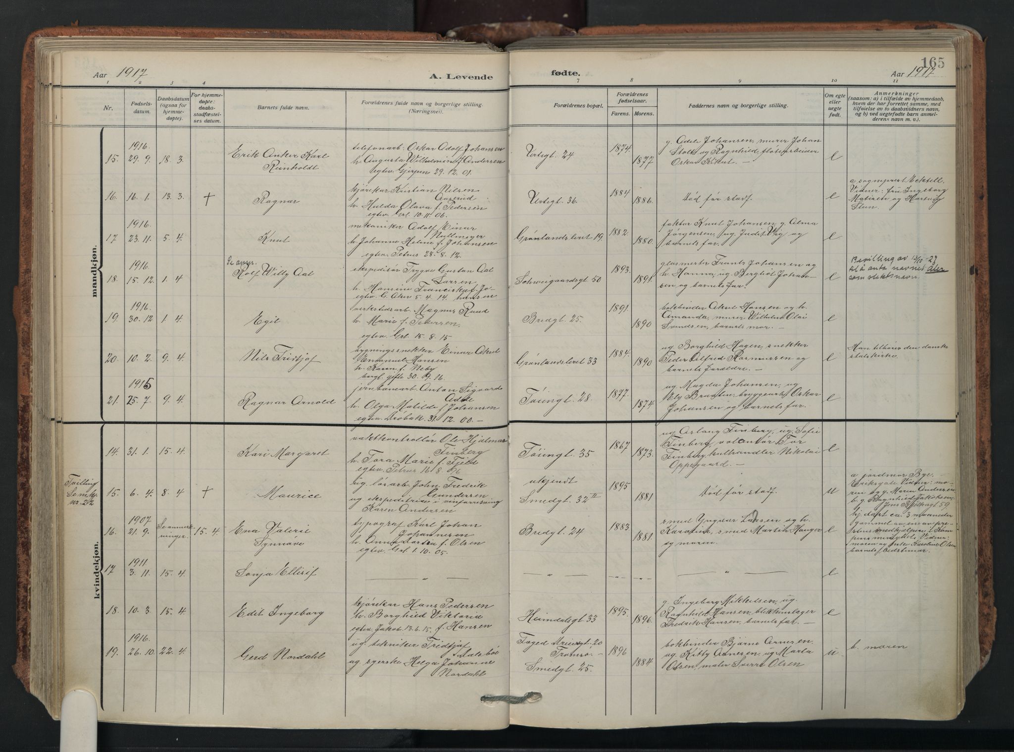 Grønland prestekontor Kirkebøker, AV/SAO-A-10848/F/Fa/L0018: Parish register (official) no. 18, 1911-1945, p. 165