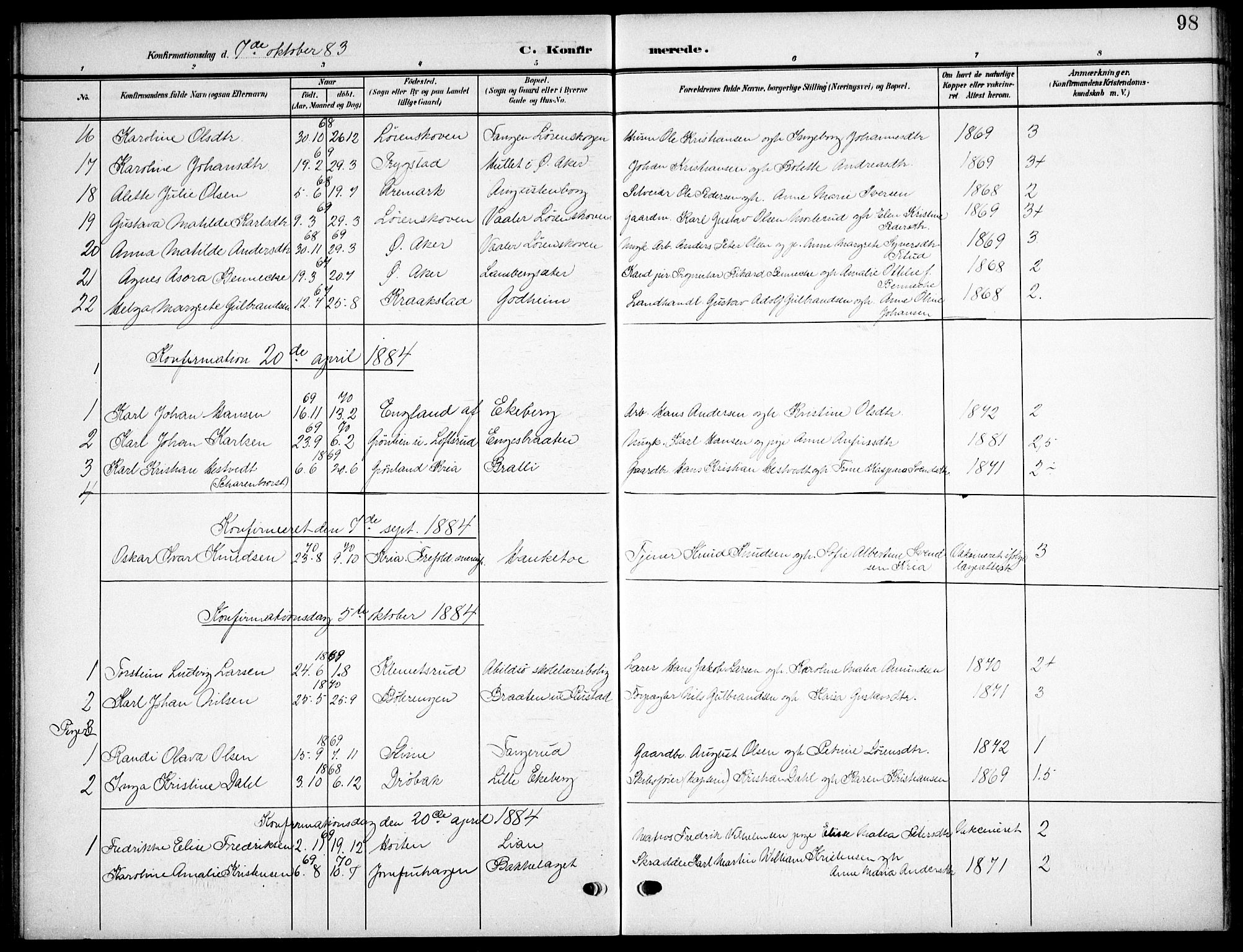 Nordstrand prestekontor Kirkebøker, AV/SAO-A-10362a/F/Fa/L0000: Parish register (official) no.  0, 1881-1900, p. 98