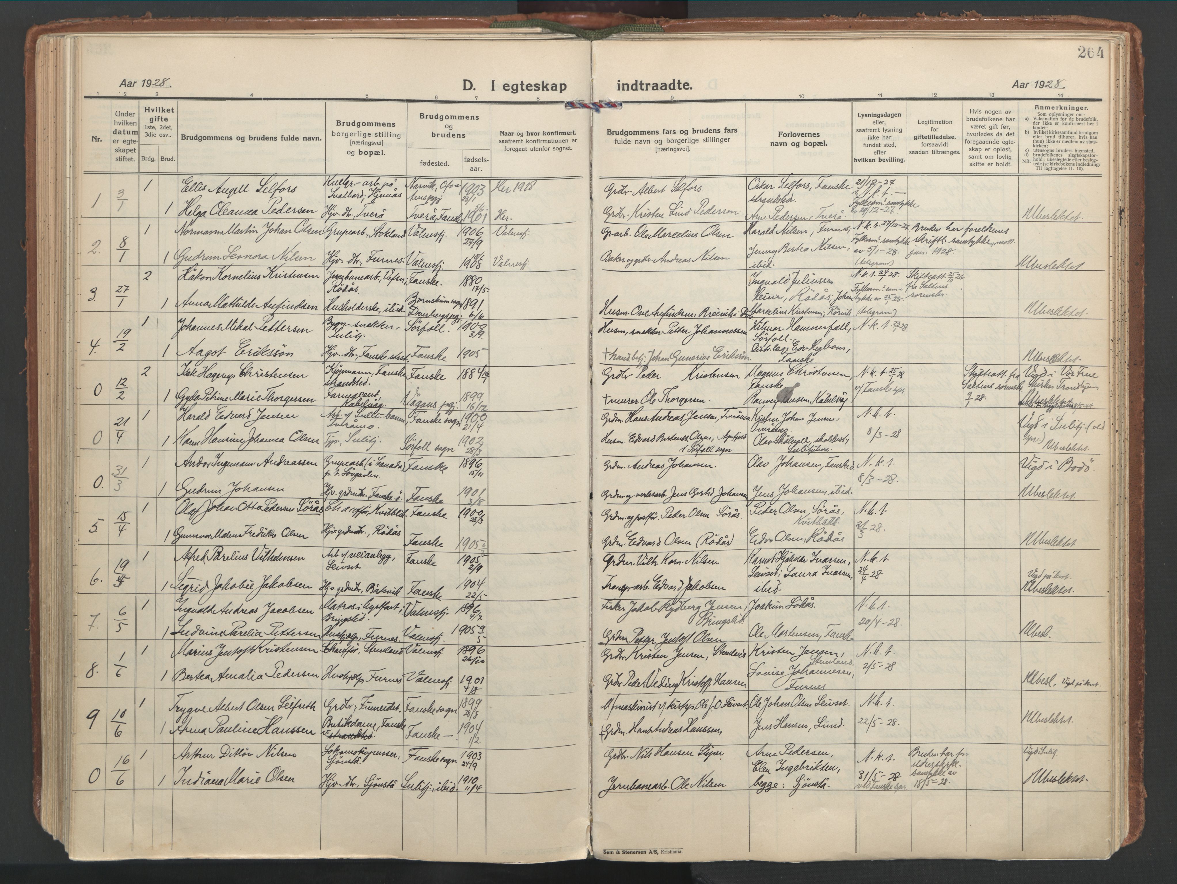 Ministerialprotokoller, klokkerbøker og fødselsregistre - Nordland, AV/SAT-A-1459/849/L0699: Parish register (official) no. 849A10, 1924-1937, p. 264