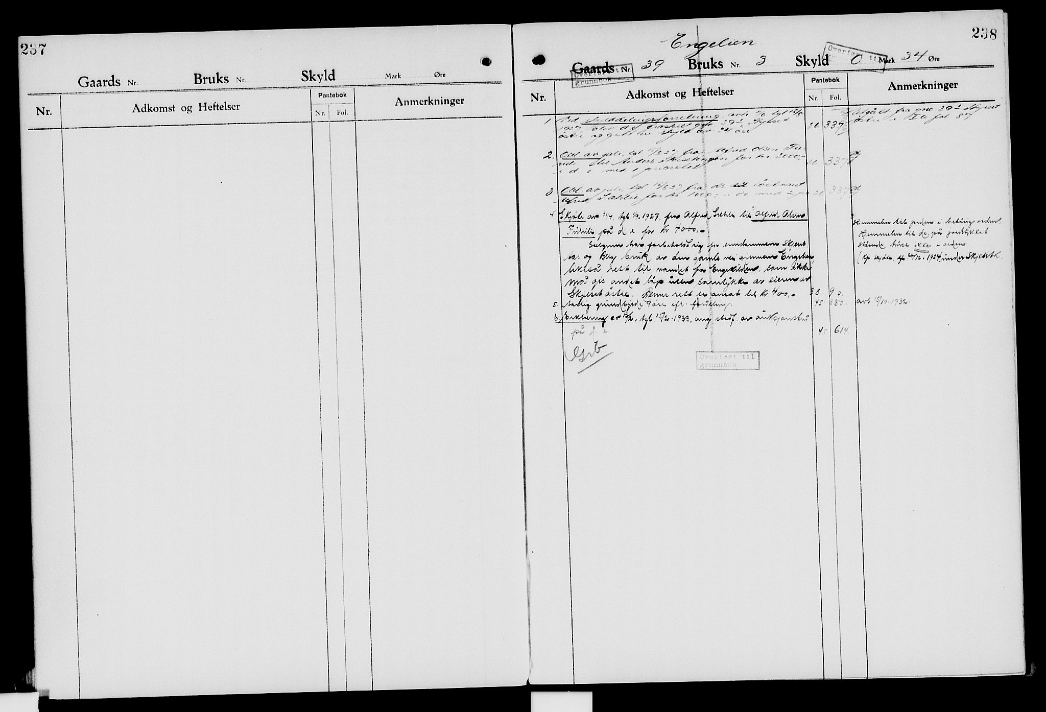 Nord-Hedmark sorenskriveri, SAH/TING-012/H/Ha/Had/Hade/L0007: Mortgage register no. 4.7, 1924-1940, p. 237-238