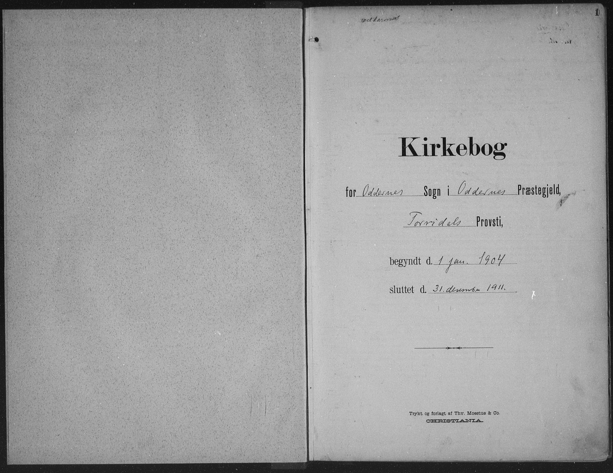 Oddernes sokneprestkontor, SAK/1111-0033/F/Fa/Faa/L0011: Parish register (official) no. A 11, 1904-1911, p. 1