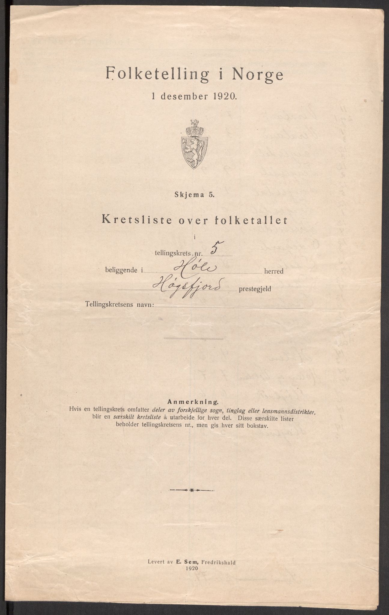 SAST, 1920 census for Høle, 1920, p. 24