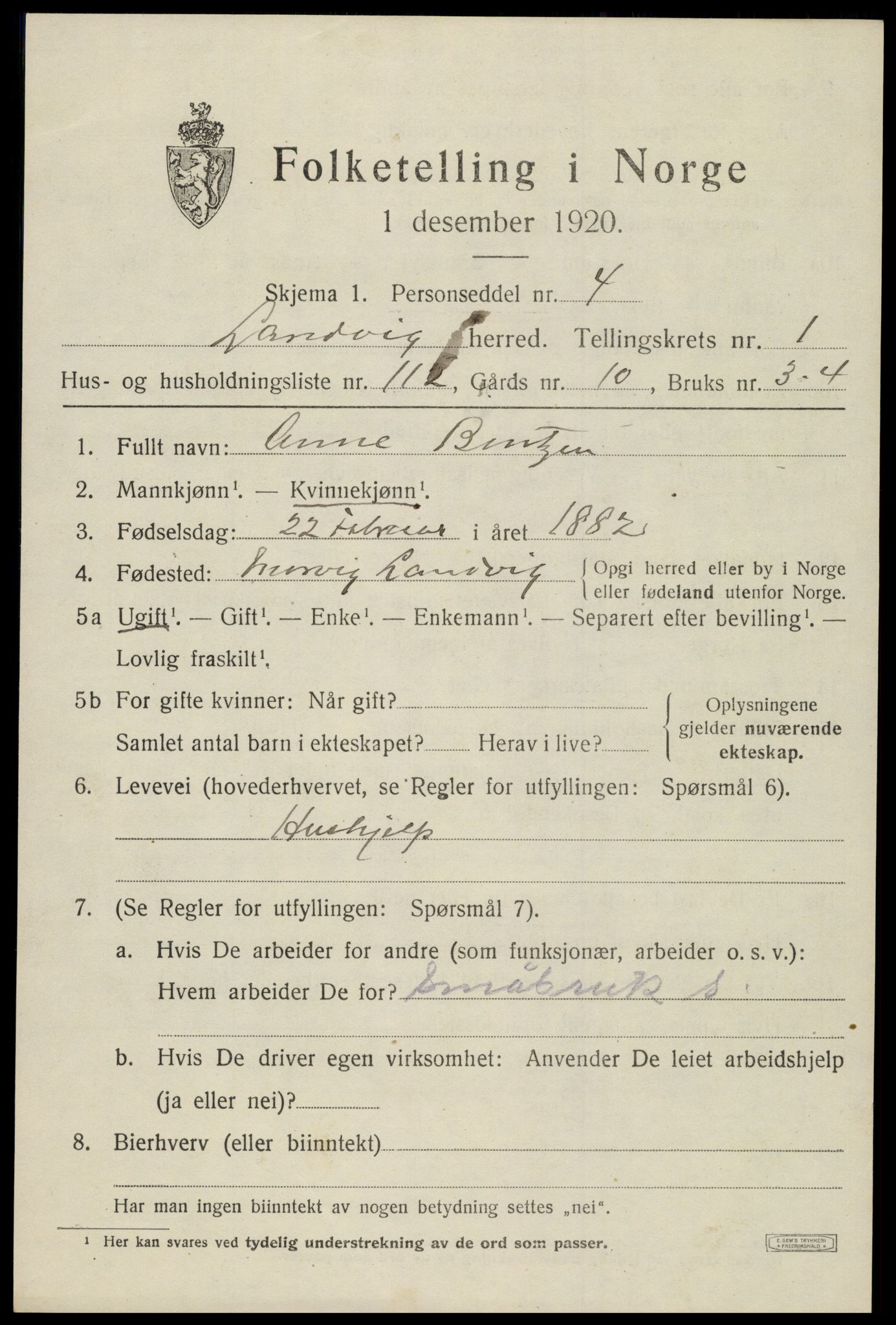 SAK, 1920 census for Landvik, 1920, p. 1766