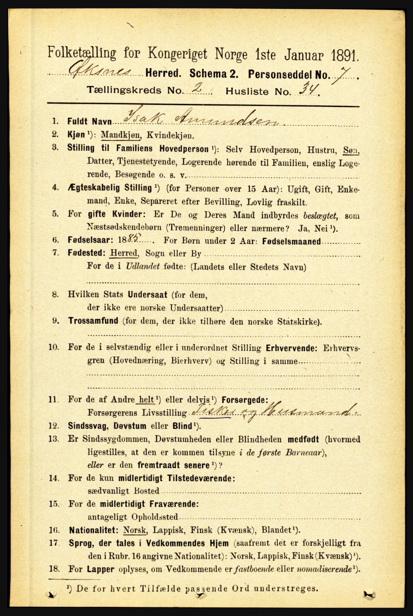 RA, 1891 census for 1868 Øksnes, 1891, p. 934