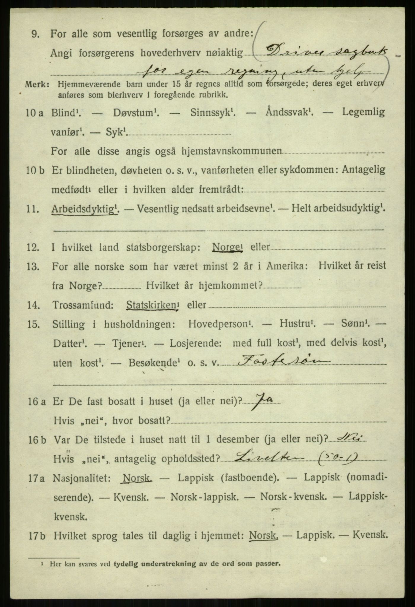 SATØ, 1920 census for Bardu, 1920, p. 3853