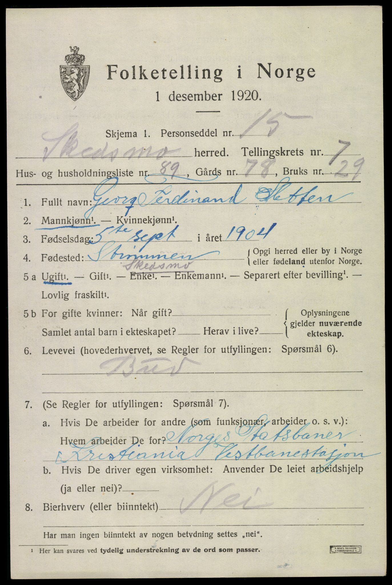 SAO, 1920 census for Skedsmo, 1920, p. 8747