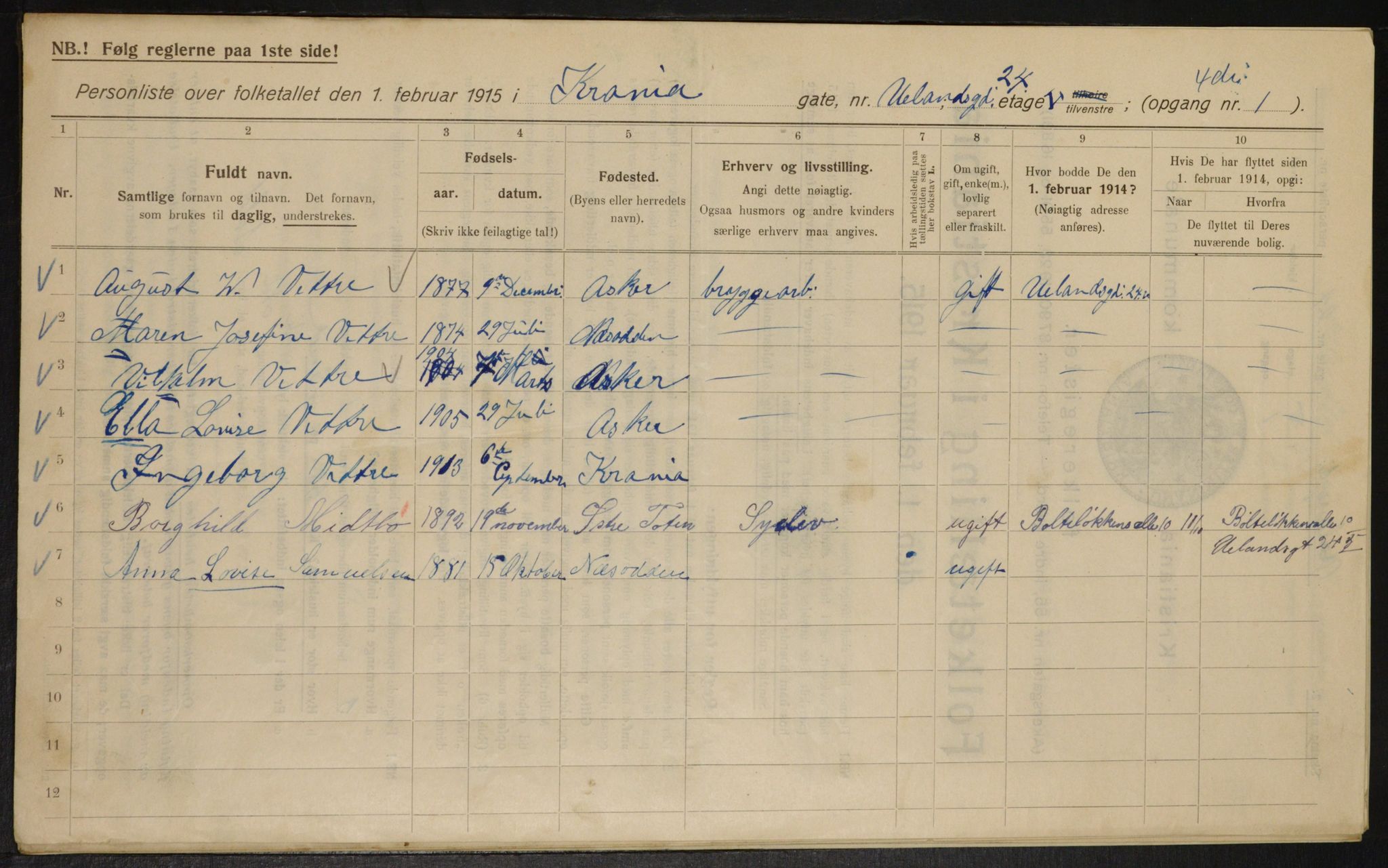 OBA, Municipal Census 1915 for Kristiania, 1915, p. 119134