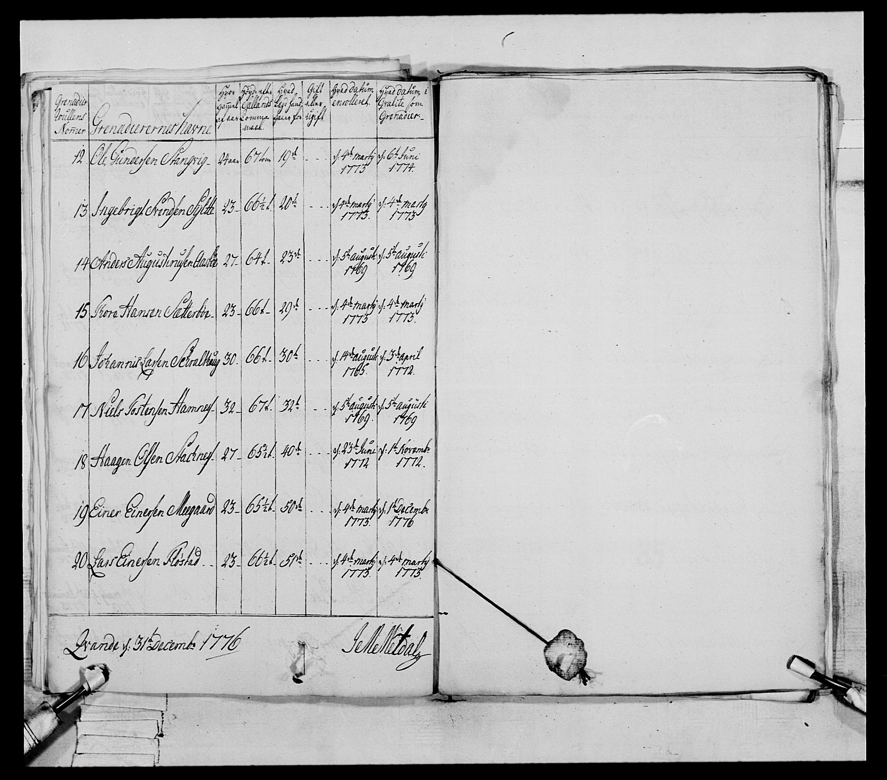 Generalitets- og kommissariatskollegiet, Det kongelige norske kommissariatskollegium, AV/RA-EA-5420/E/Eh/L0077: 2. Trondheimske nasjonale infanteriregiment, 1774-1778, p. 151