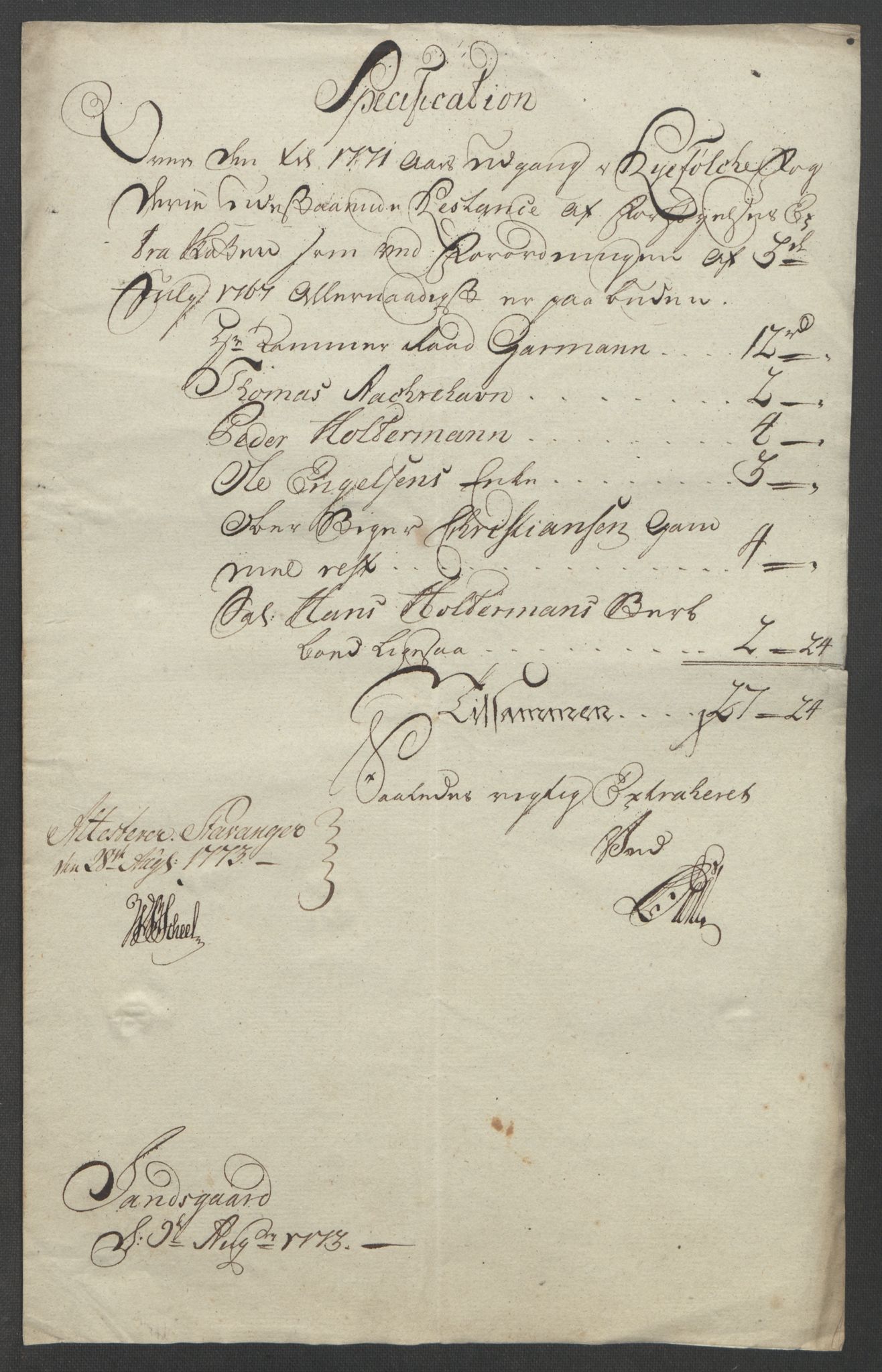 Rentekammeret inntil 1814, Reviderte regnskaper, Fogderegnskap, RA/EA-4092/R47/L2972: Ekstraskatten Ryfylke, 1762-1780, p. 358