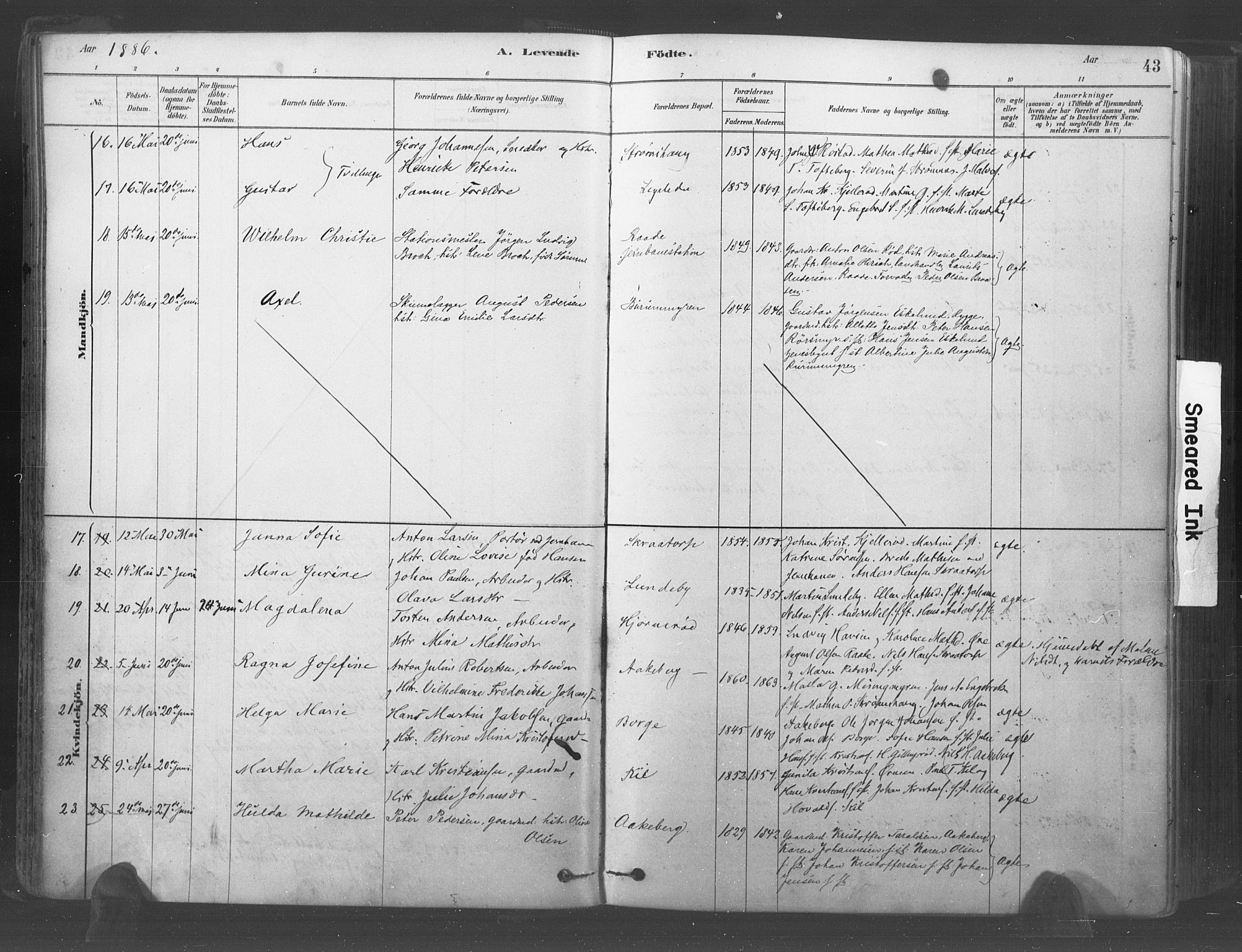Råde prestekontor kirkebøker, AV/SAO-A-2009/F/Fa/L0007: Parish register (official) no. 7, 1878-1902, p. 43