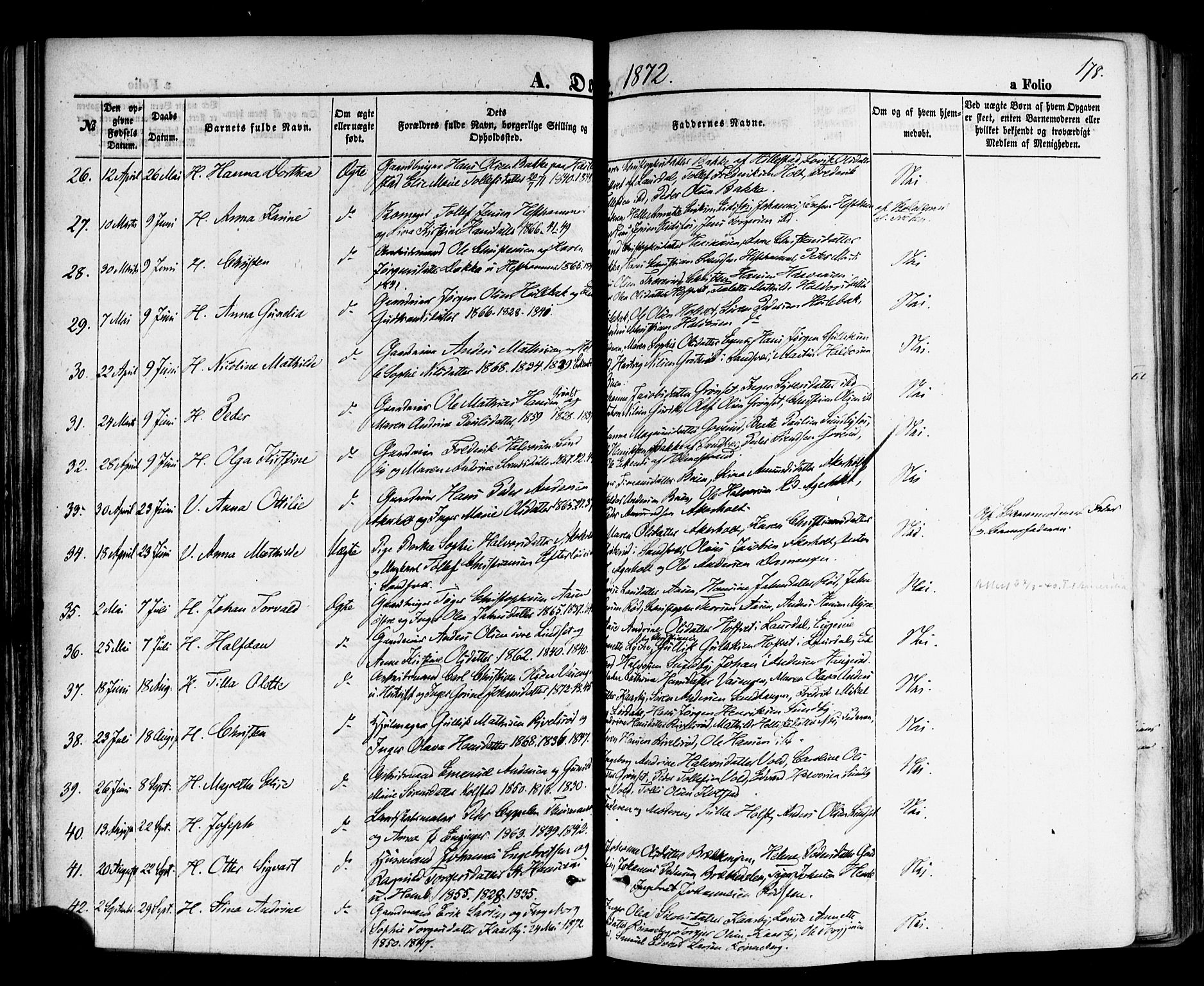 Hof kirkebøker, SAKO/A-64/F/Fa/L0006: Parish register (official) no. I 6, 1851-1877, p. 178