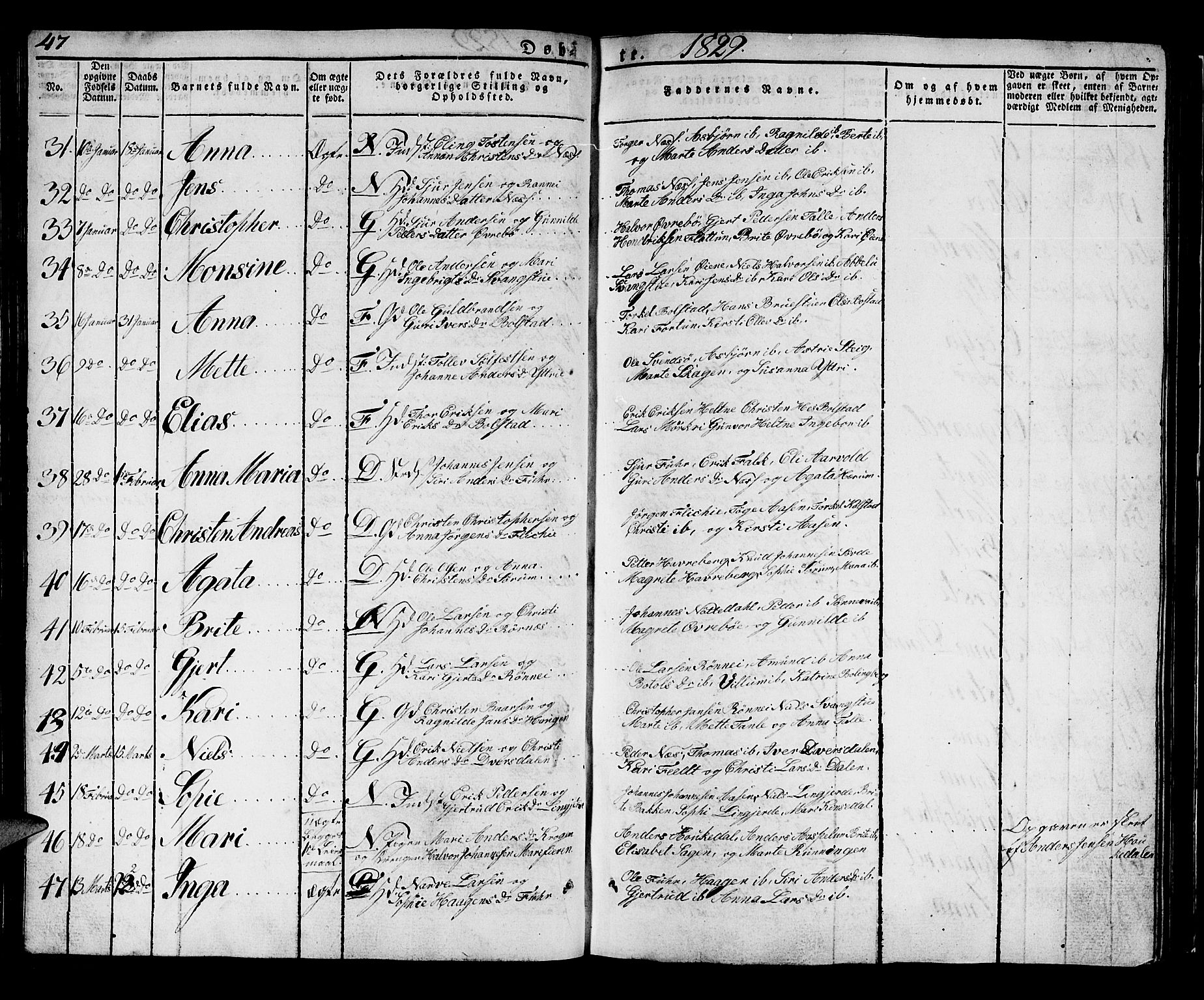 Luster sokneprestembete, AV/SAB-A-81101/H/Haa/Haaa/L0004: Parish register (official) no. A 4, 1821-1832, p. 47