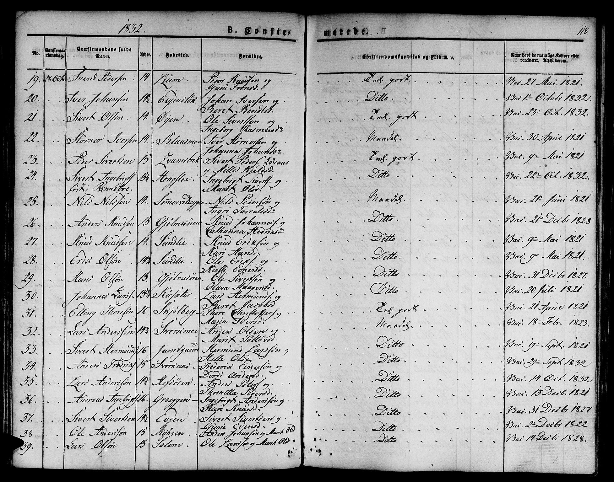 Ministerialprotokoller, klokkerbøker og fødselsregistre - Sør-Trøndelag, SAT/A-1456/668/L0804: Parish register (official) no. 668A04, 1826-1839, p. 118